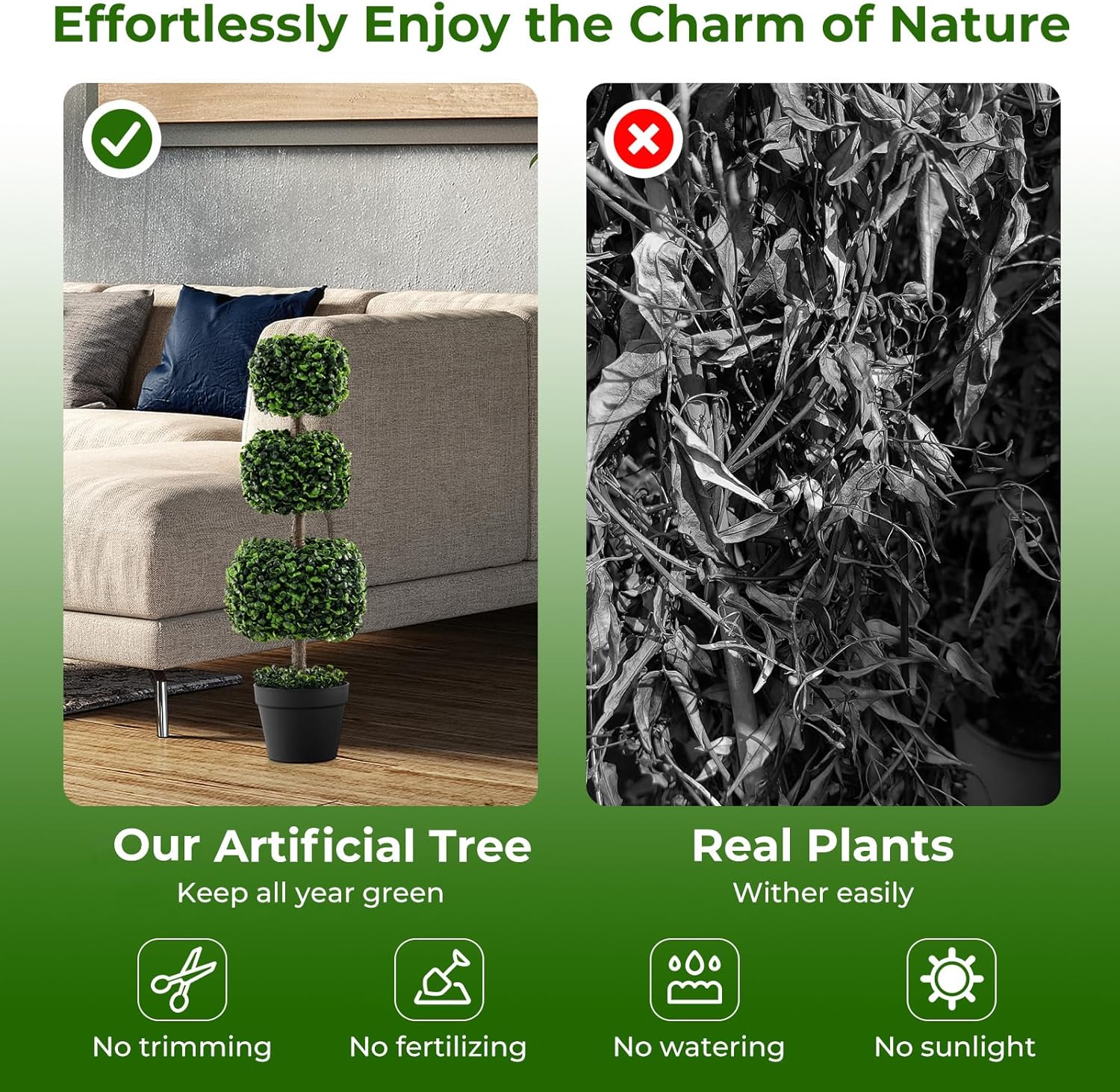 GOFLAME 35 Inch Artificial Boxwood Topiary Tree