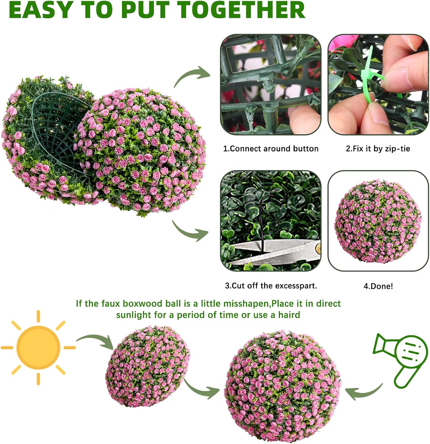 Garvee 177 Inch Artificial Topiary Balls Set of 2 Pink Rose