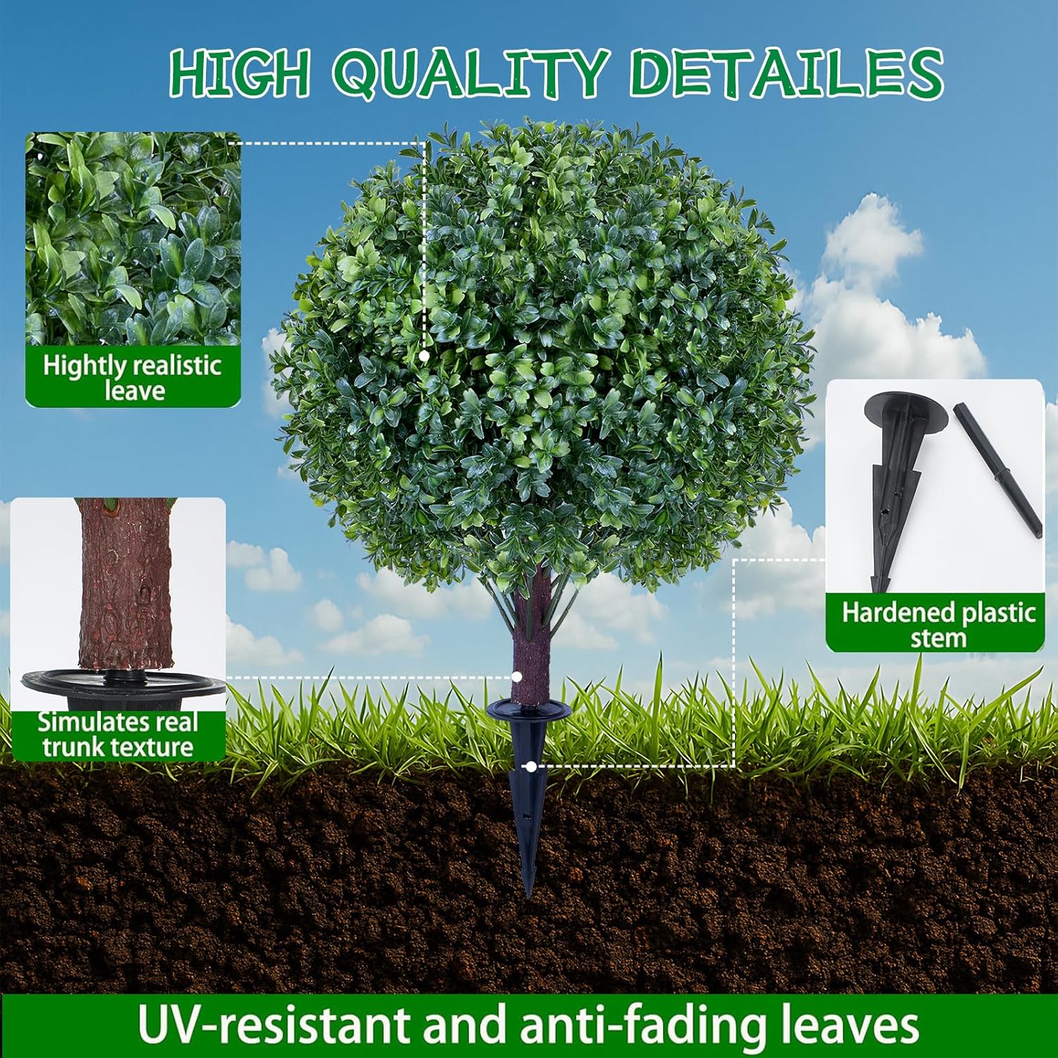 Artificial Boxwood Sphere Bushes Set of 2 UV Resistant Lifelike Topiaries