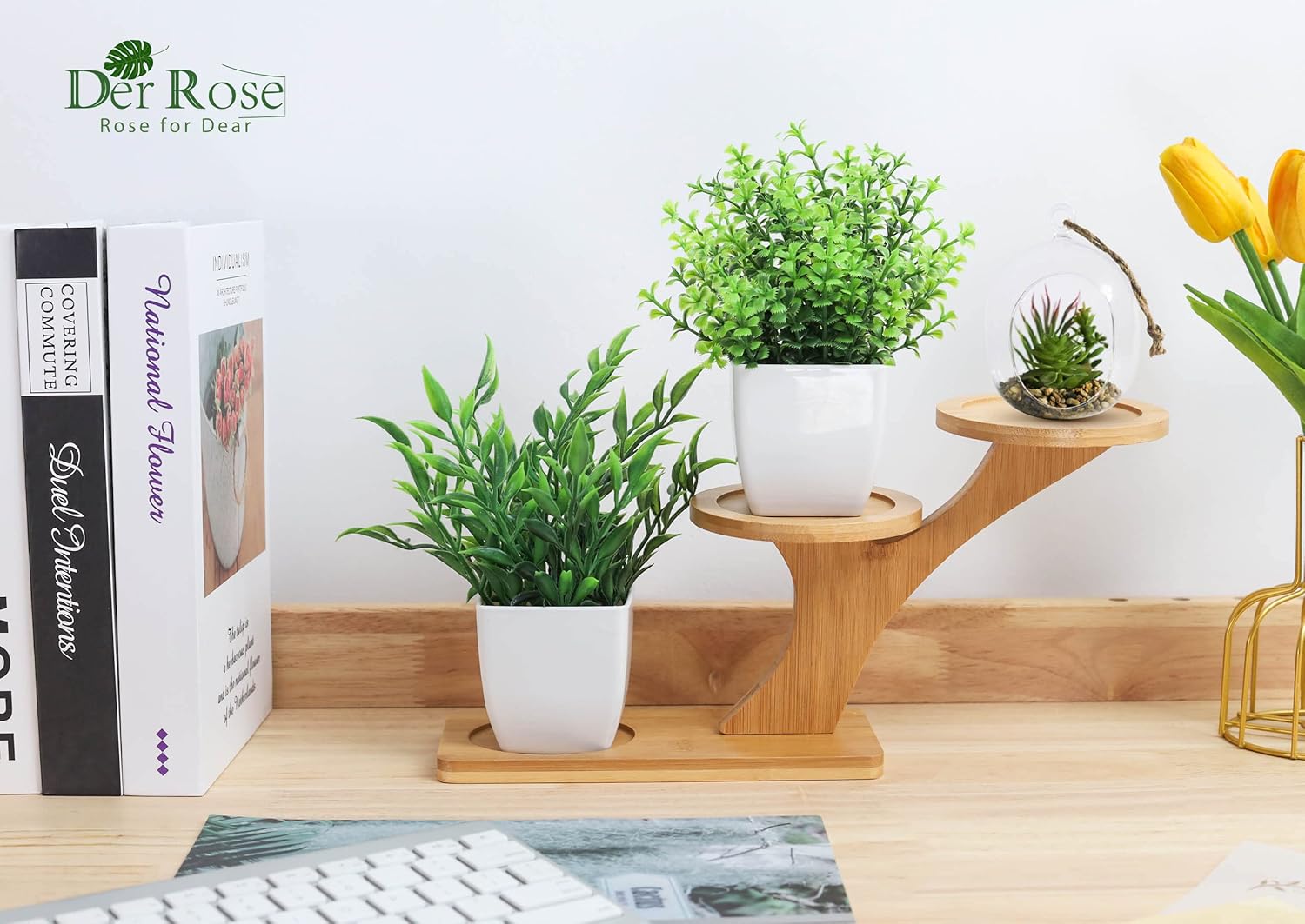 Der Rose 2 Pack Artificial Plants Mini Greenery Potted Decor