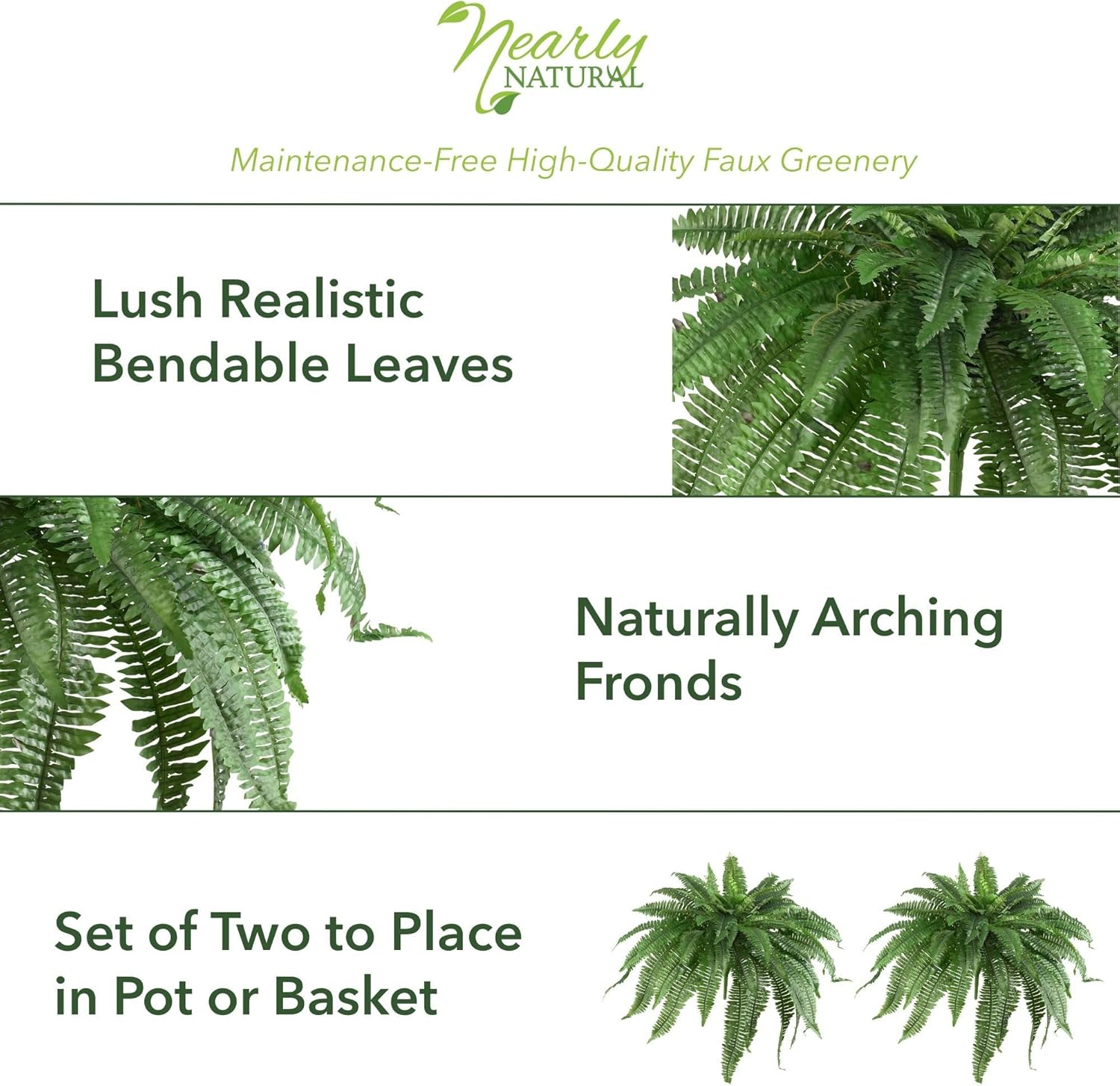 Nearly Natural 48-In Artificial Boston Fern Set of 2
