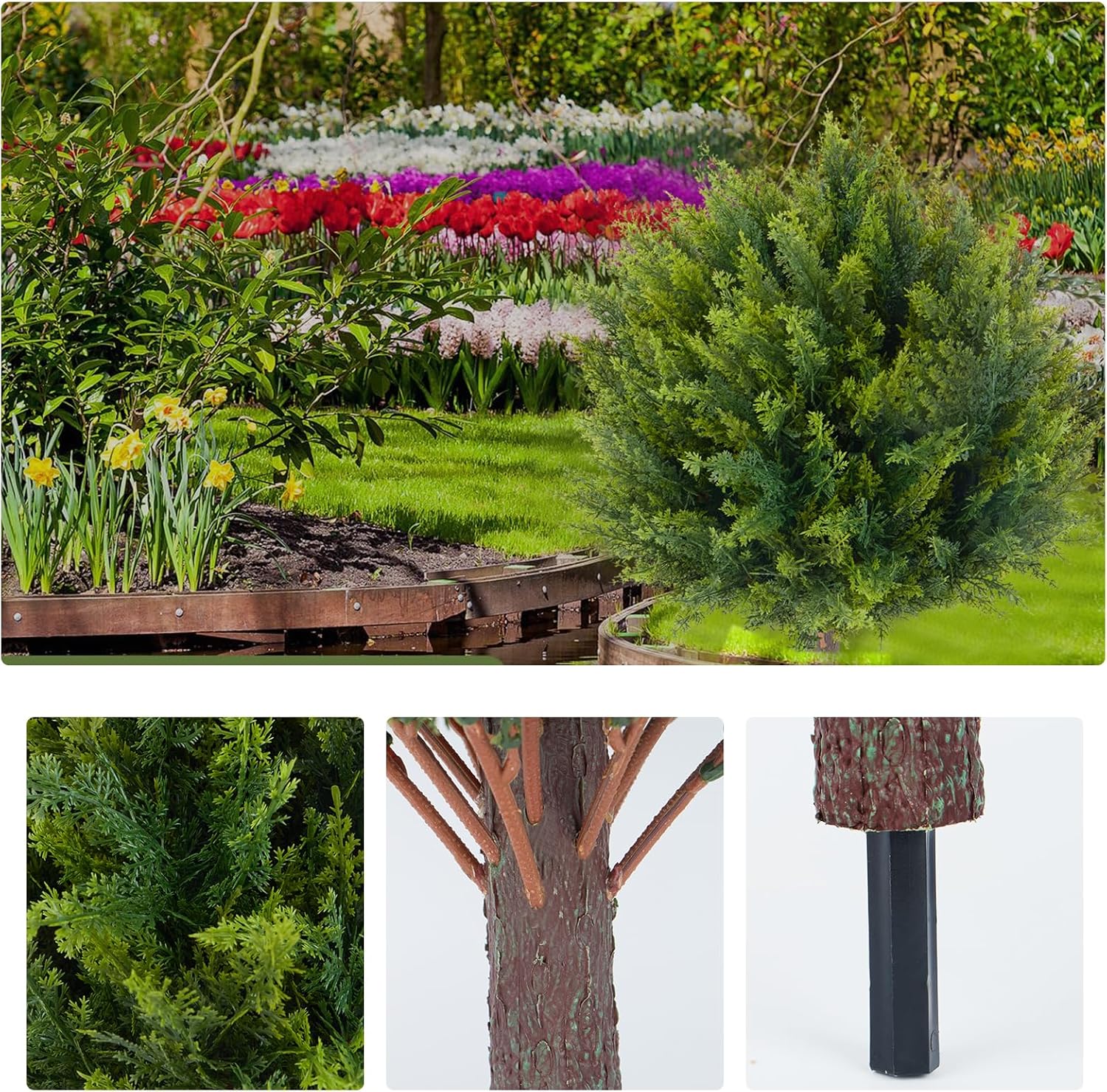 Artificial Cedar Topiary Tree with 2 Planting Stakes 158 Inch