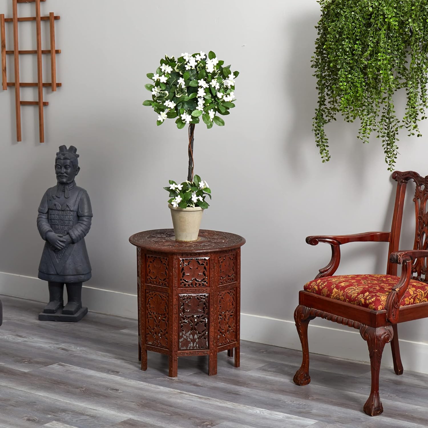 Nearly Natural 3ft Stephanotis Topiary with Planter
