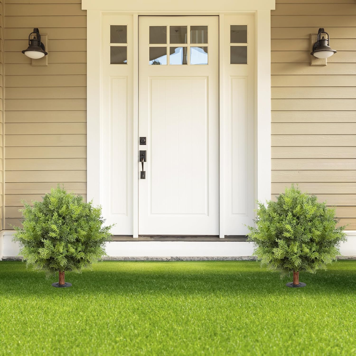 24 Inch Artificial Cedar Topiary Tree Set of 2