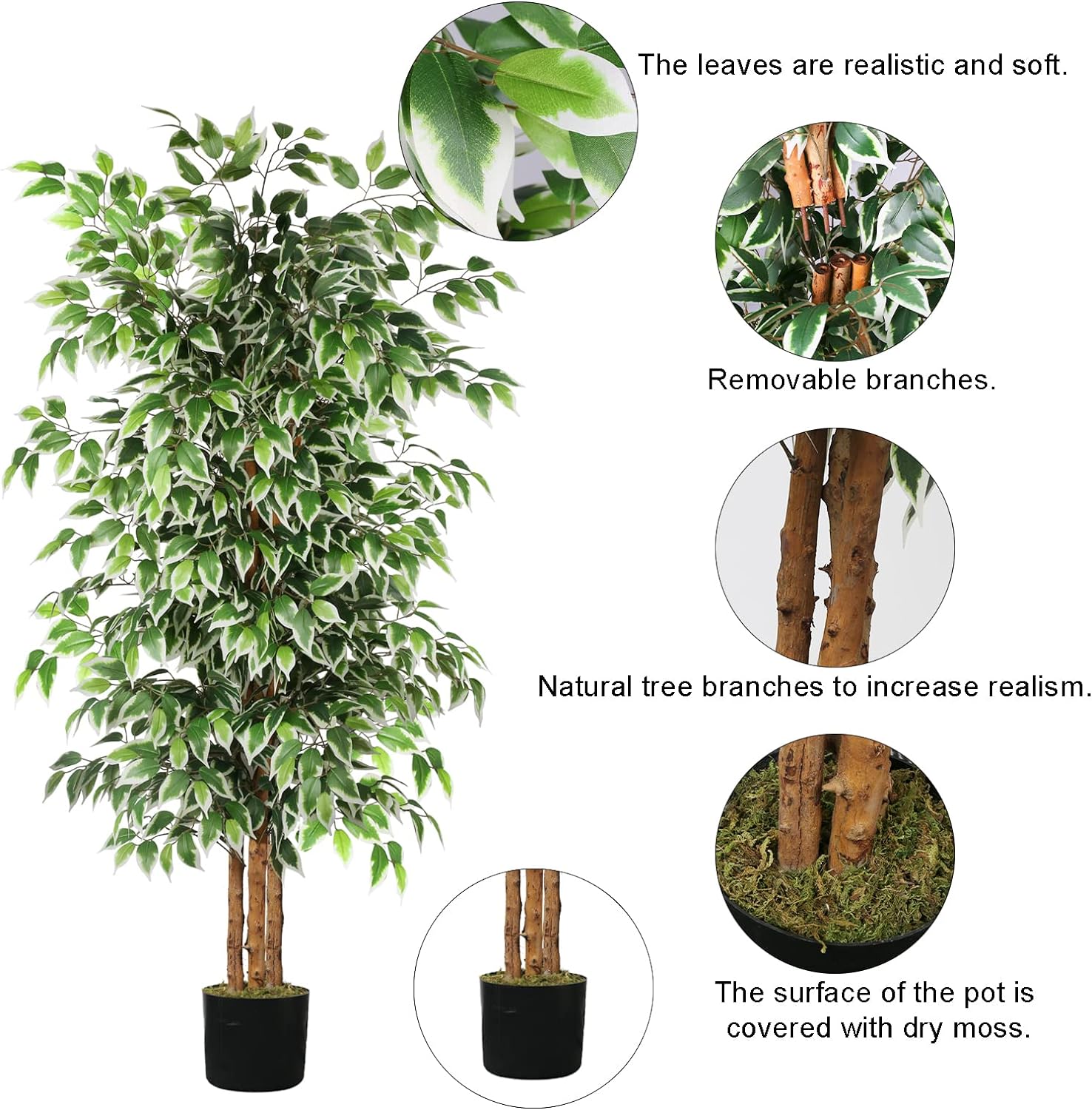 GTIDEA 6ft Artificial Ficus Tree with Natural Trunk