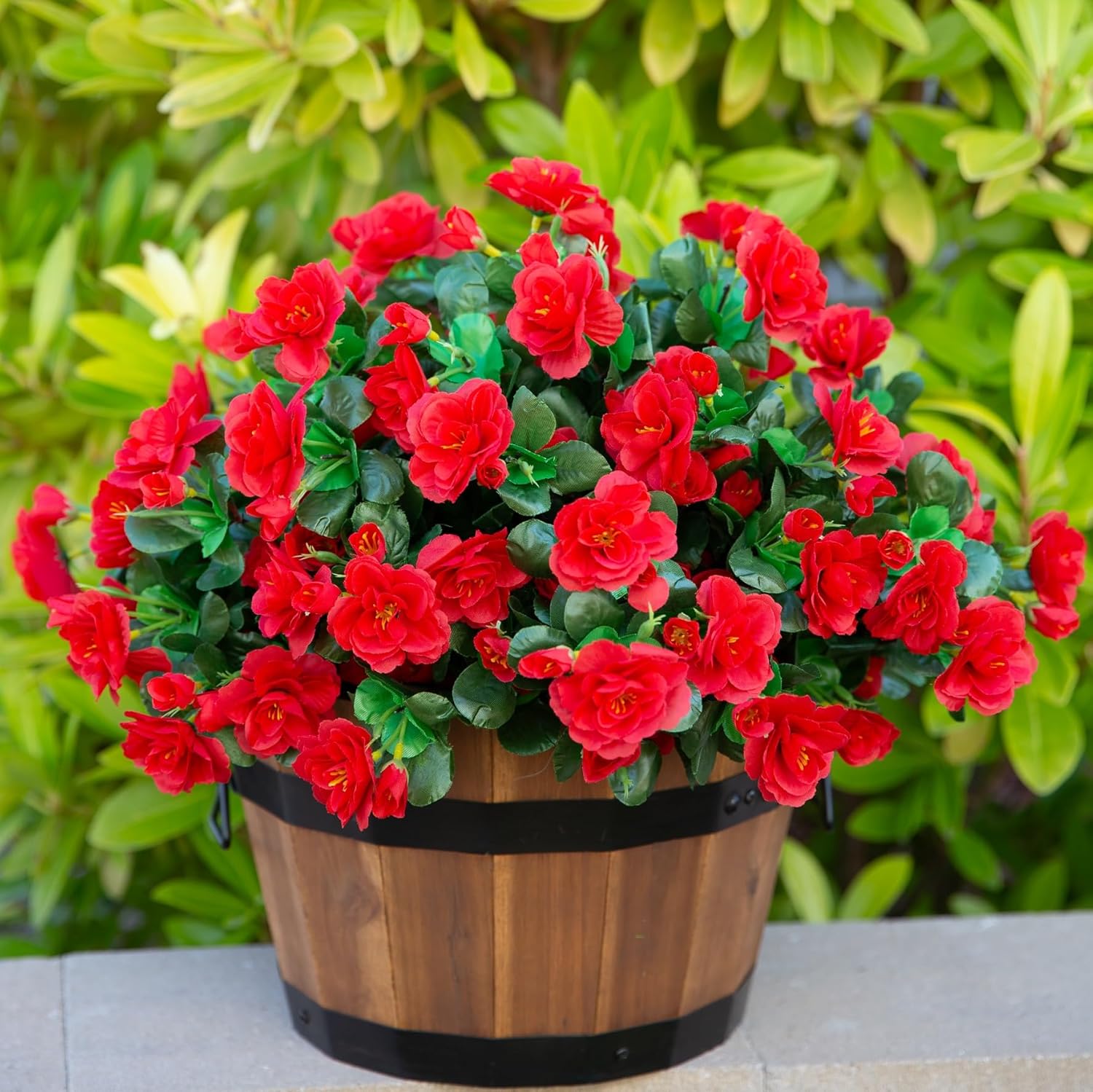 Faux Silk Red Camellia Flowers 3 Bundle Outdoor Decor