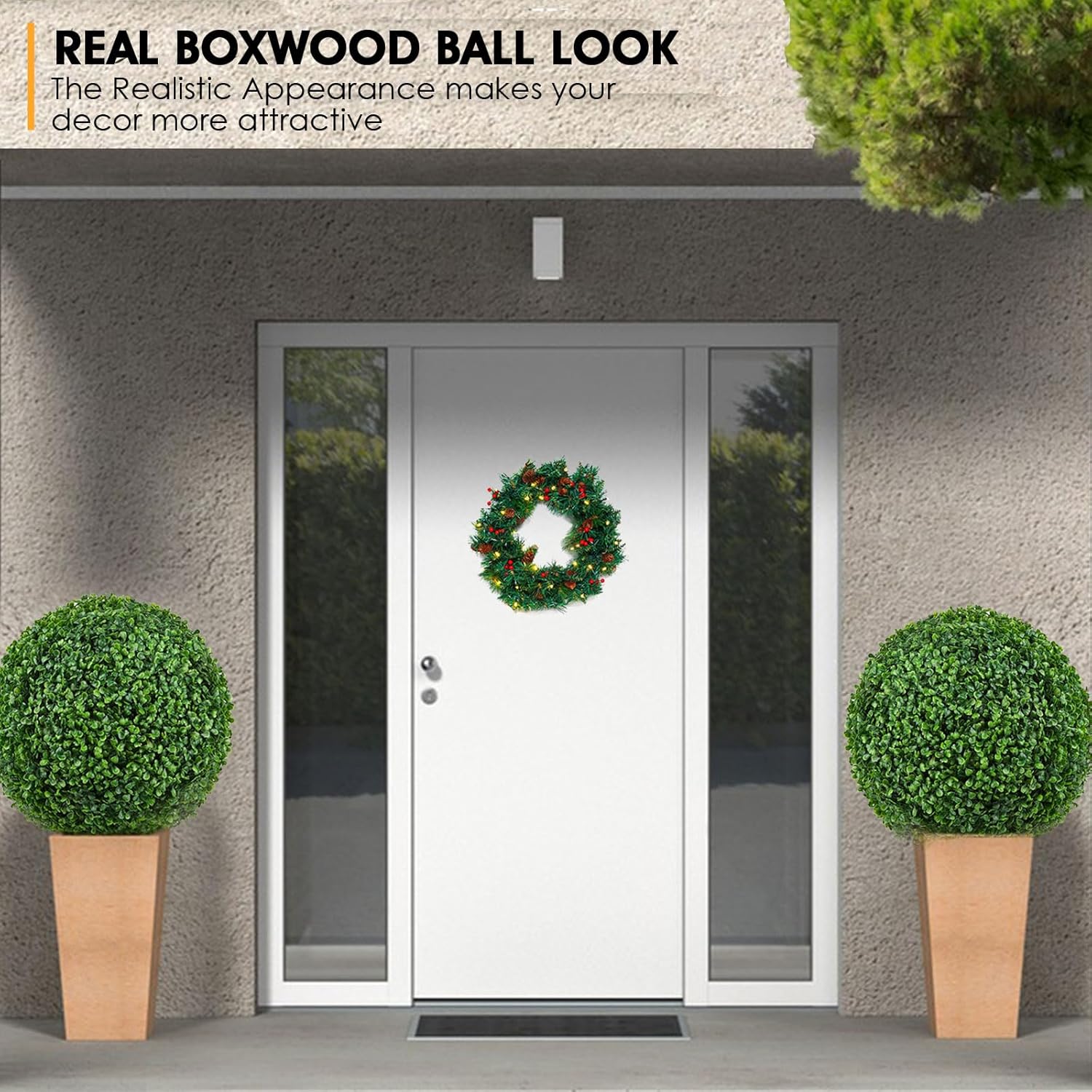 16 Inch Artificial Boxwood Topiary Set of 2 with UV Resistant Leaves