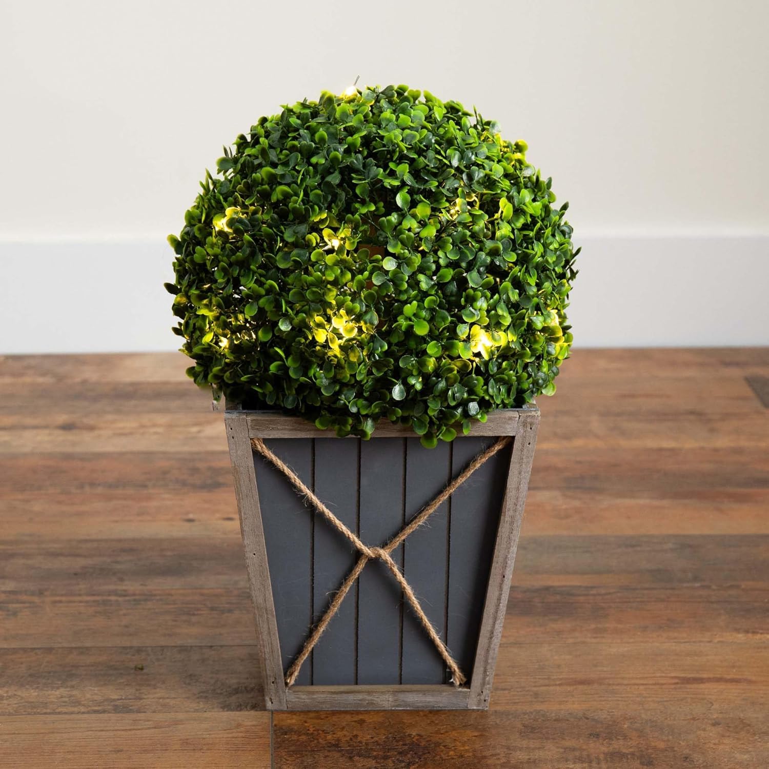 Nearly Natural 18in UV Resistant Artificial Boxwood Topiary with LED Light