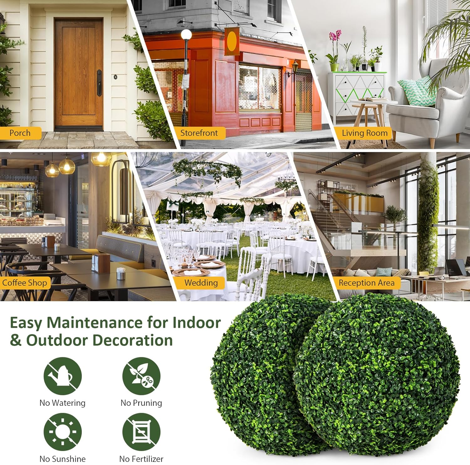 GOFLAME 2PCS 19 Inch Artificial Boxwood Topiary Balls