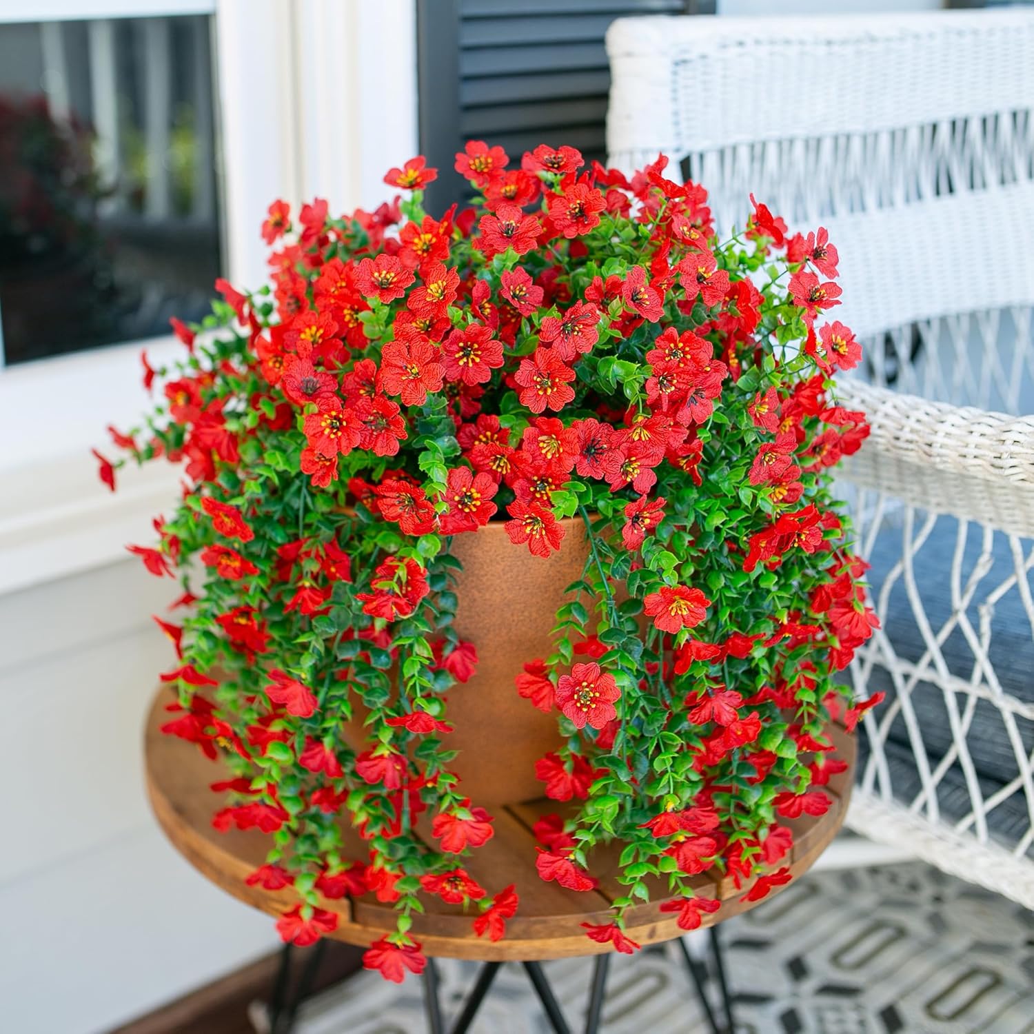 HyeFlora Artificial Hanging Flowers 2Pcs Red Spring Summer Decor