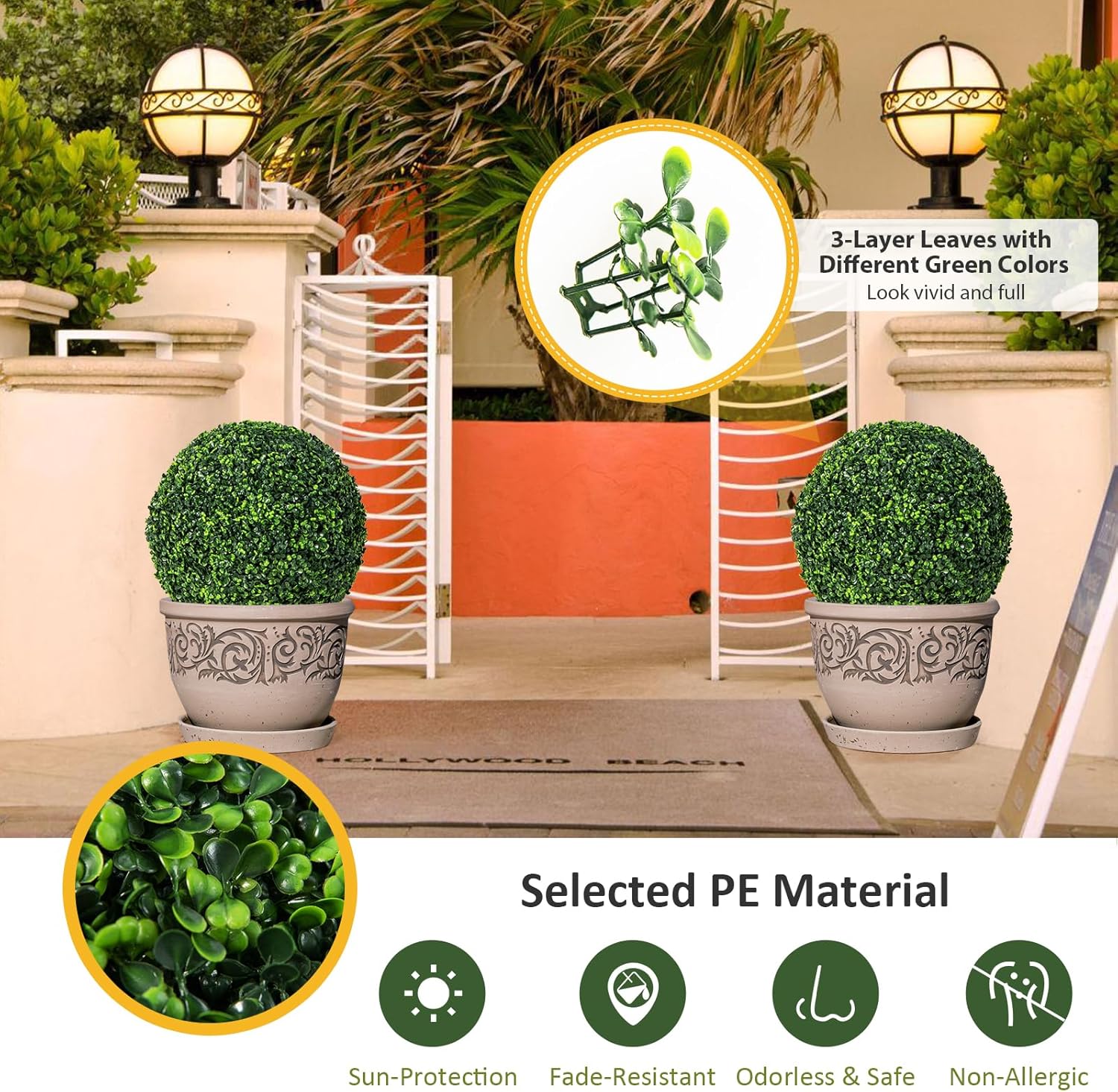 GOFLAME 2PCS 19 Inch Artificial Boxwood Topiary Balls