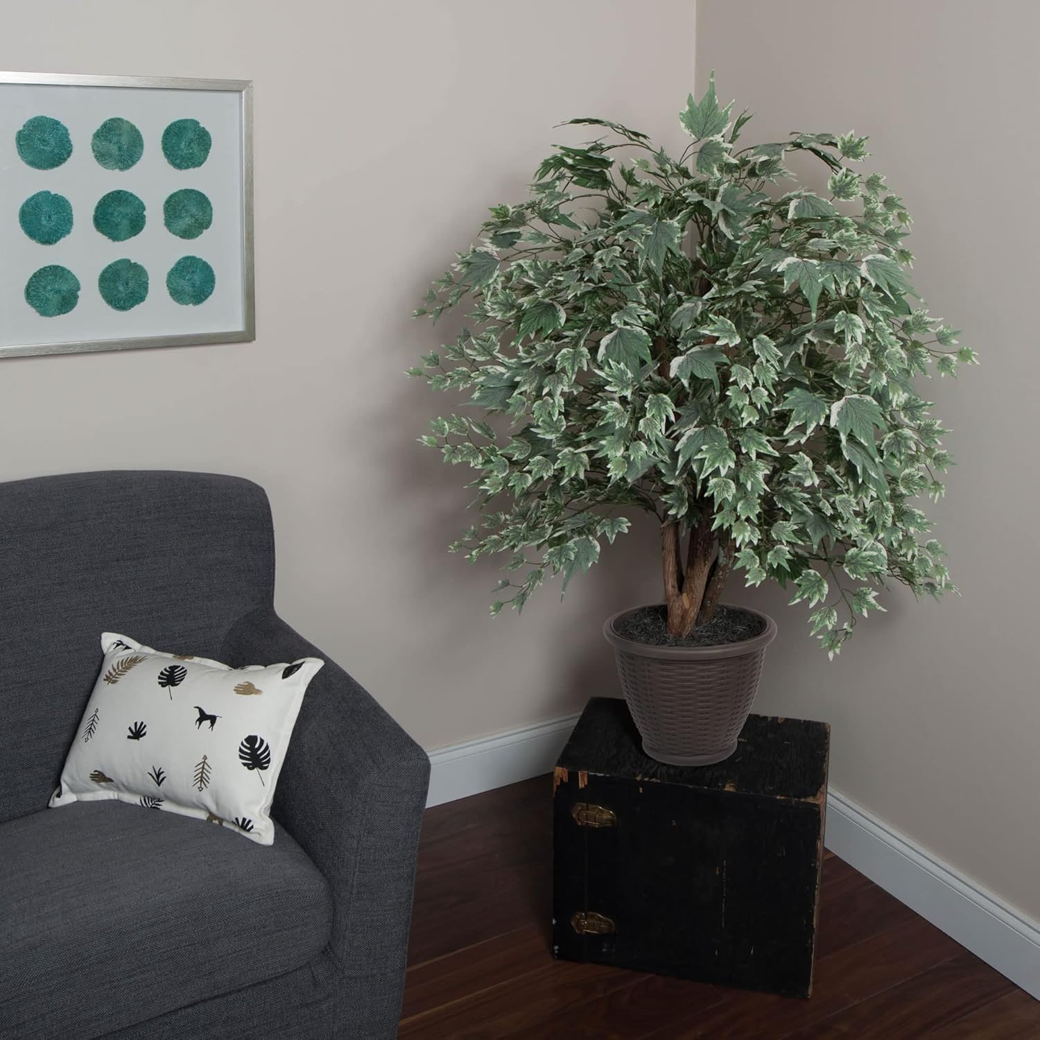 Vickerman 4 Foot Artificial Silver Maple Bush with Decorative Container