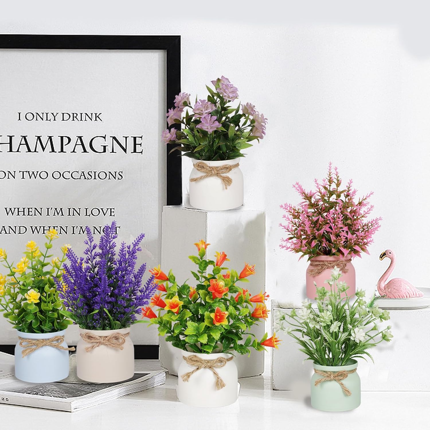 6pcs Artificial Pot Flowers Set for Home Office Decor