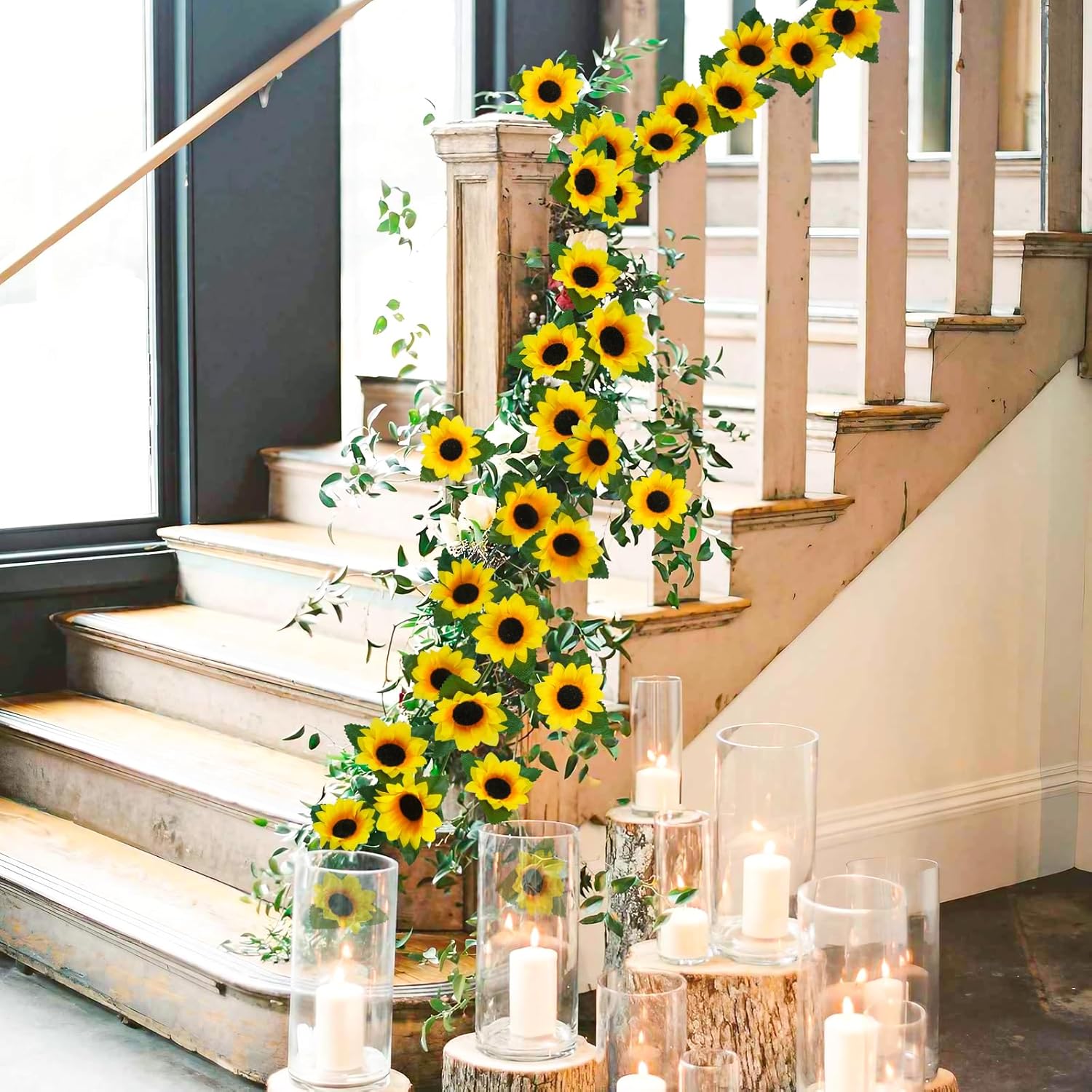 Uieke 3 Pack Artificial Sunflower Garland
