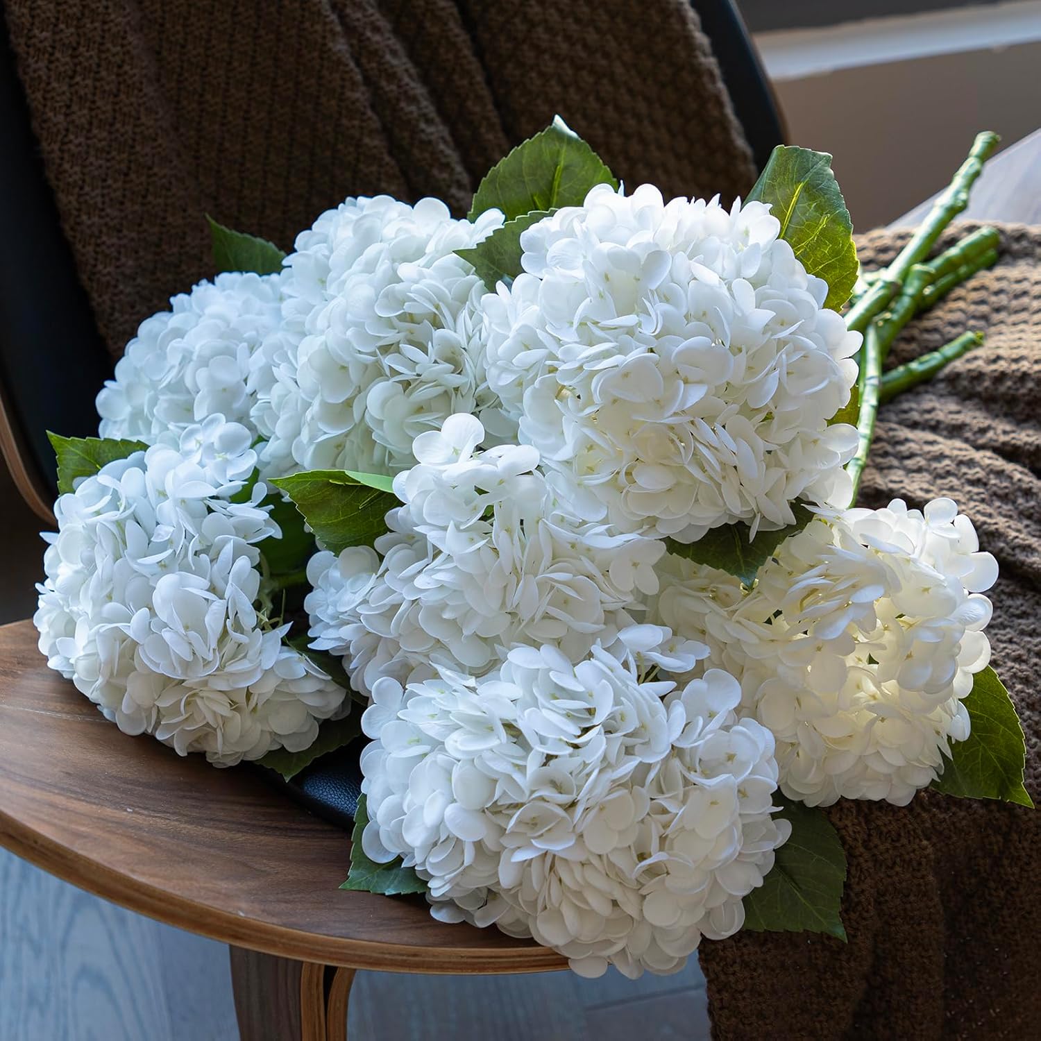 3PCS 22 Inch Realistic Artificial Hydrangea Bouquet White