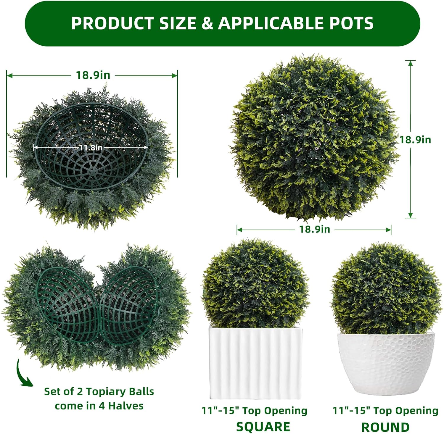 Garvee Artificial Cedar Topiary Balls 2 Pcs 19 Inch
