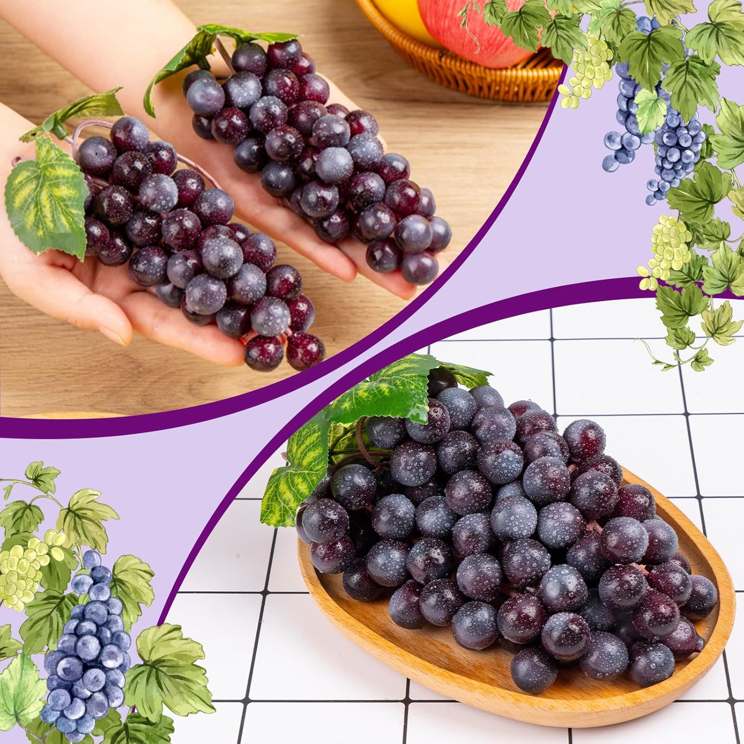 CLESDF 4 Bunches Purple Artificial Grapes Decor