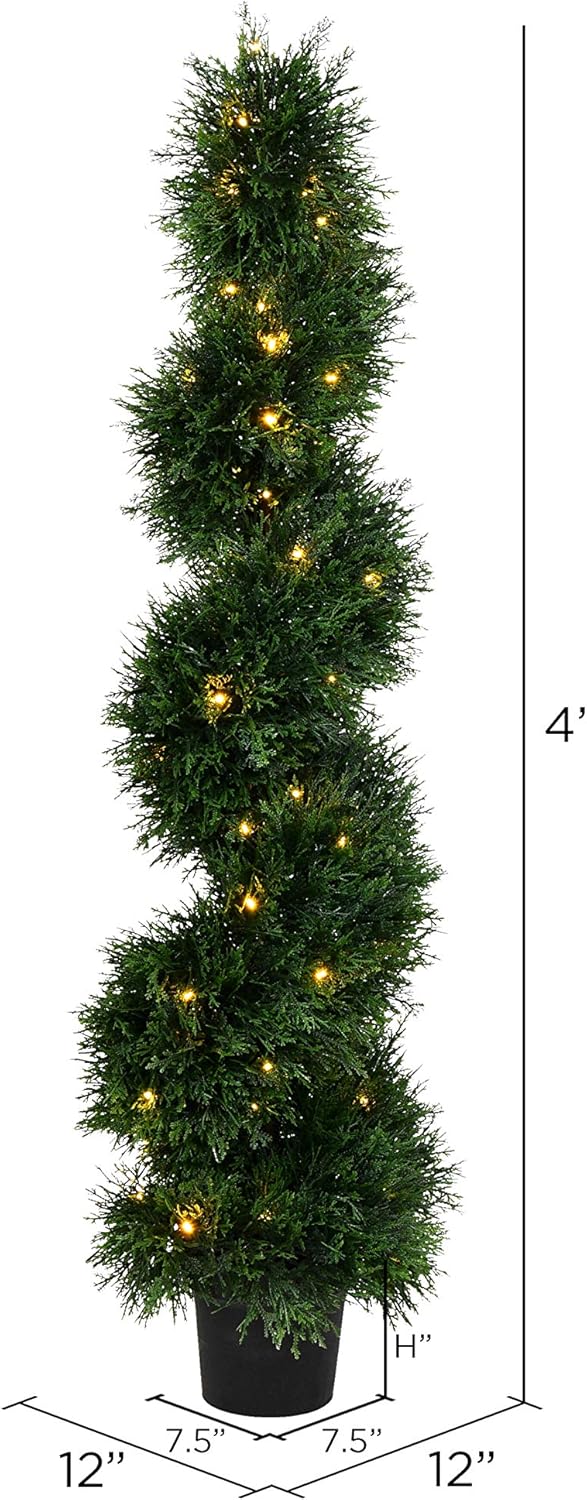 Vickerman Pre-Lit LED Cedar Topiary Spiral Tree 4ft Tall