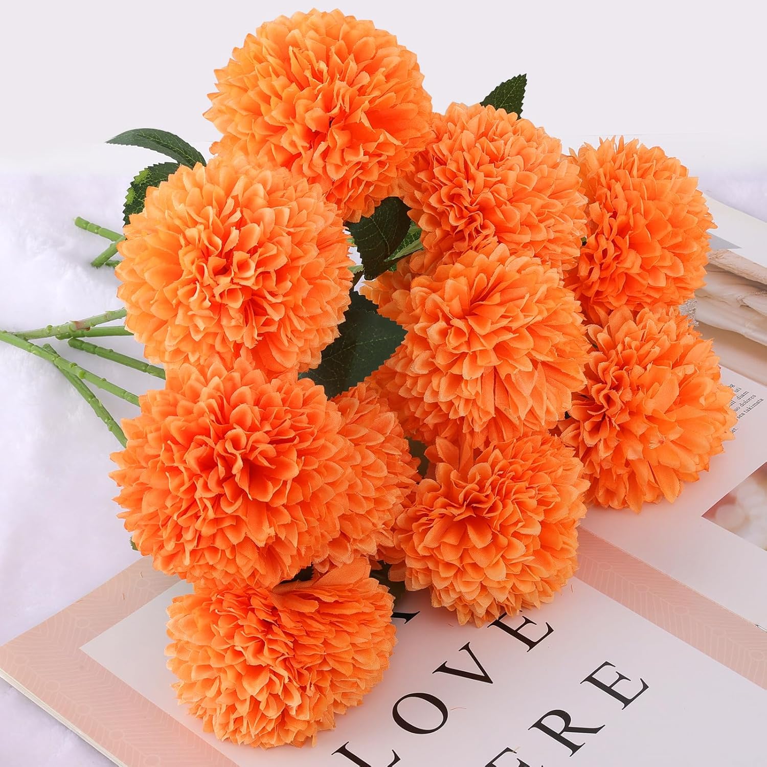 Hananona 12 Pcs Artificial Chrysanthemums Ball Flowers Orange