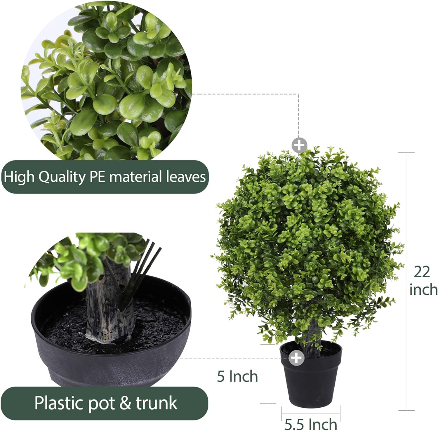 22 Inch Artificial Boxwood Topiary Tree 2 Pack