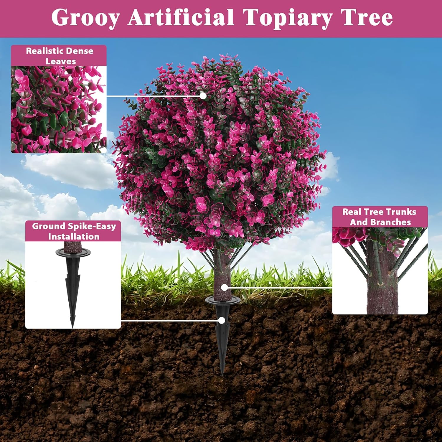 Grooy Artificial Topiary Tree Set of 2 with Pink Eucalyptus