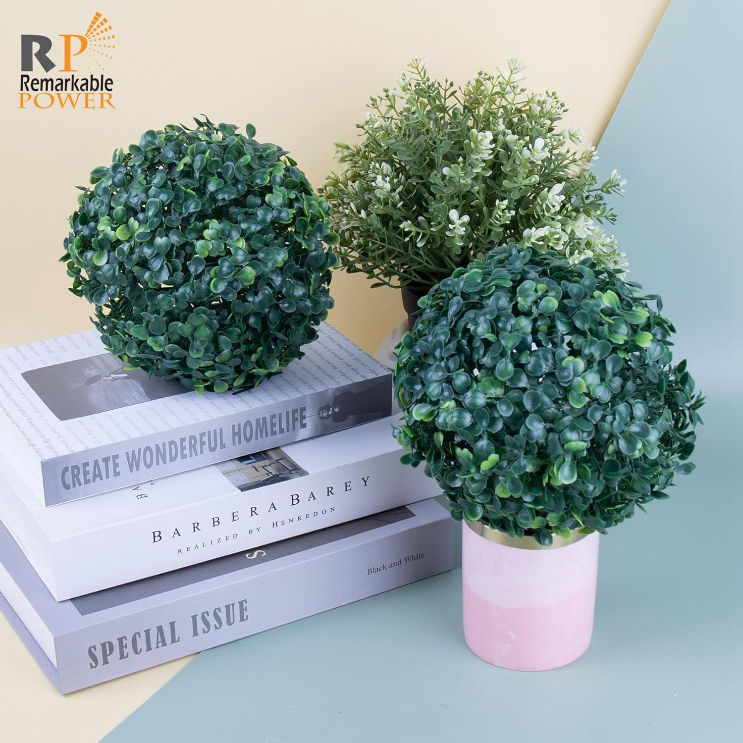 RP Remarkable Power 4 Pack 7 Inch Artificial Topiary Plant Ball Boxwood