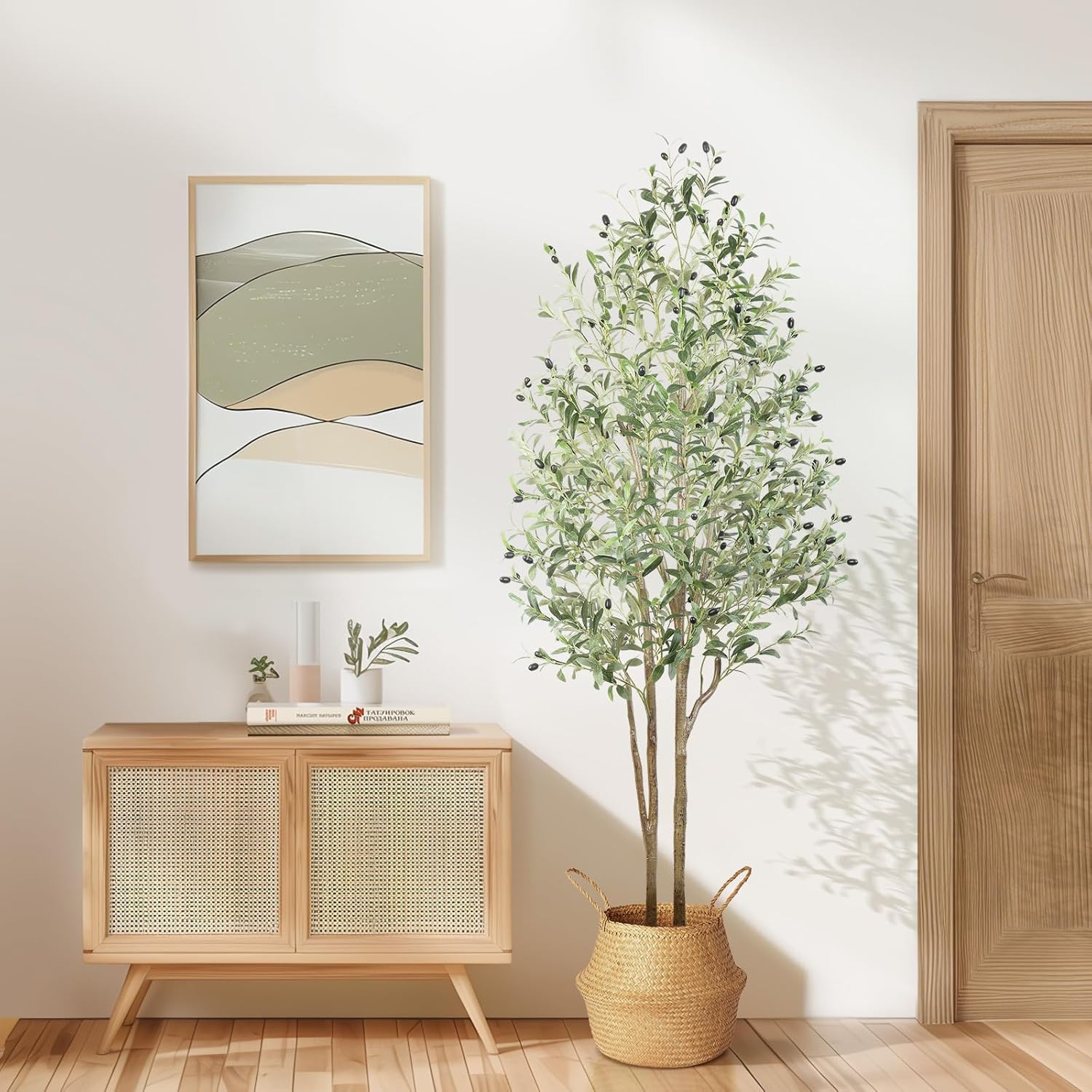 6ft Artificial Olive Tree with Natural Wood Trunk and Lifelike Fruits