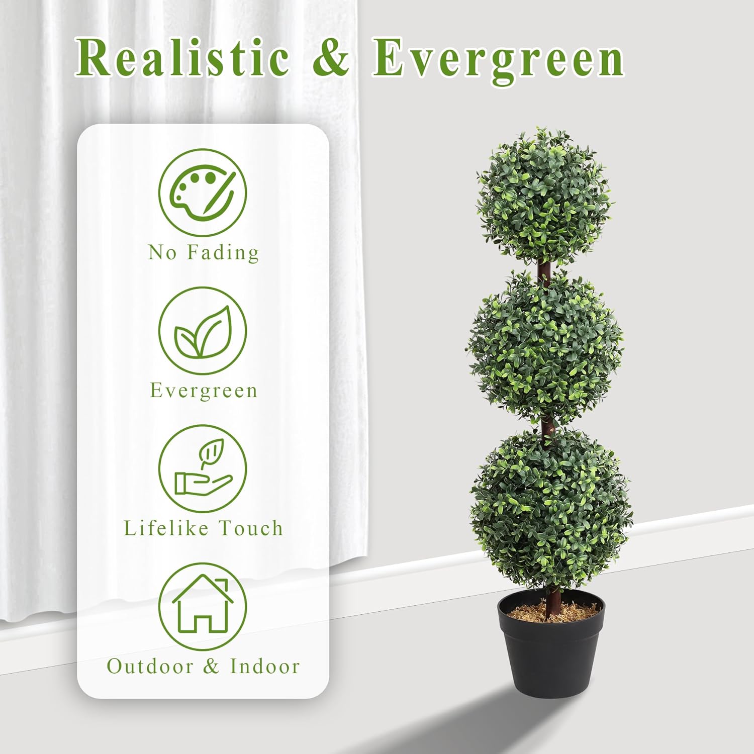 35 Inch Artificial Triple Ball Boxwood Topiary Tree Set of 2