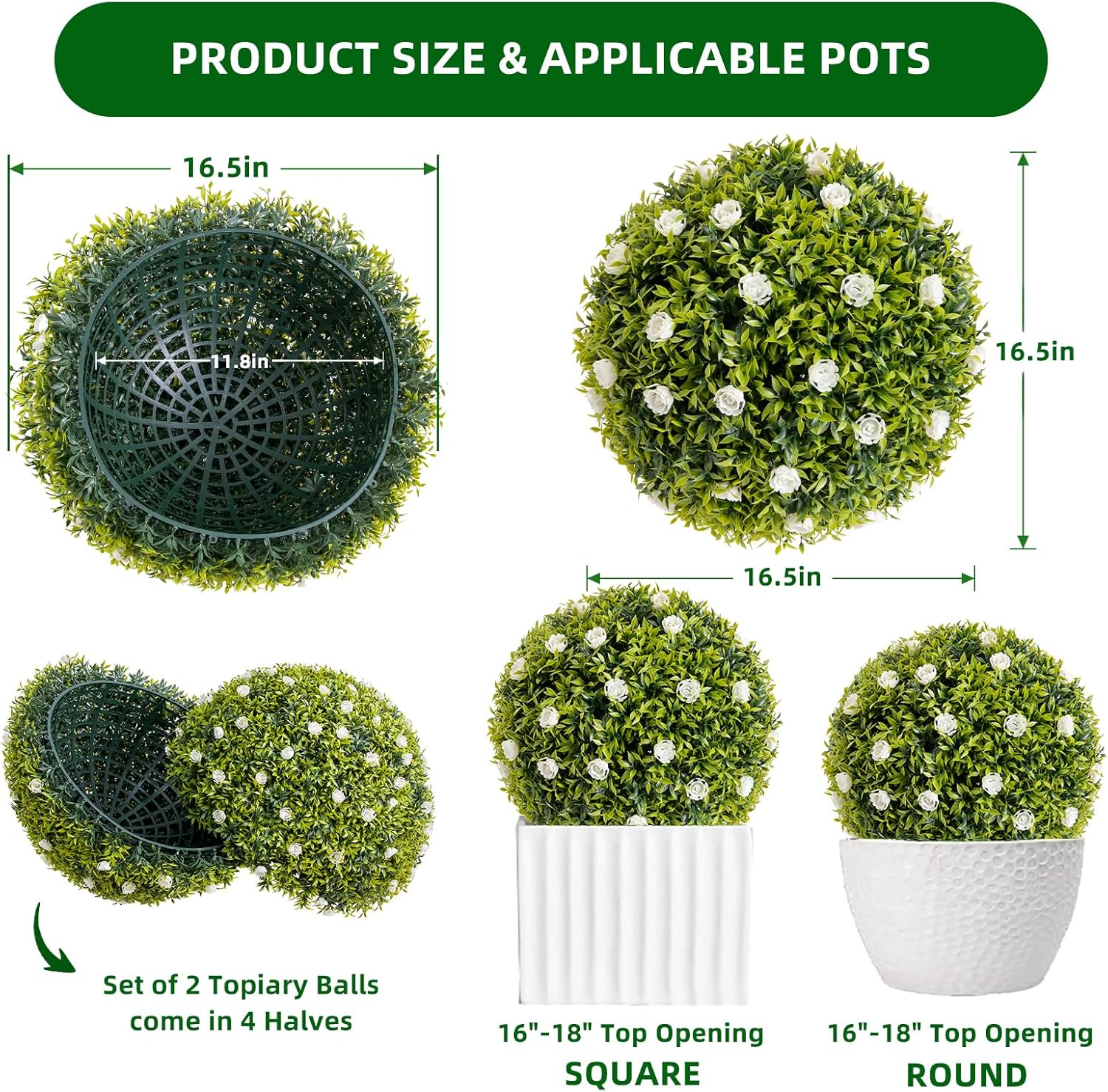 GarveeHome Artificial Topiary Ball Set of 2