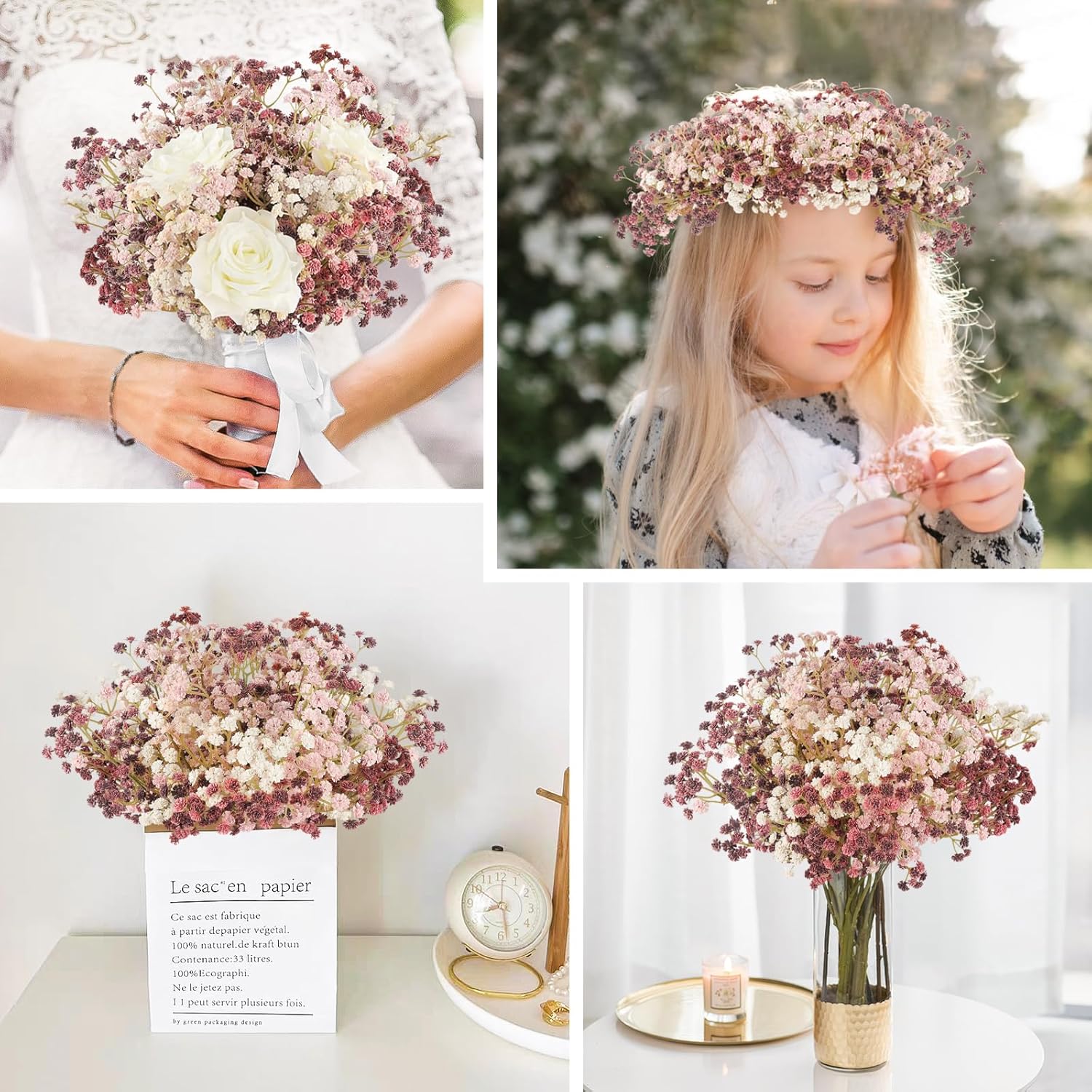 NT NIETING Artificial Baby Breath Flowers 10Pcs Pink Wedding Decoration