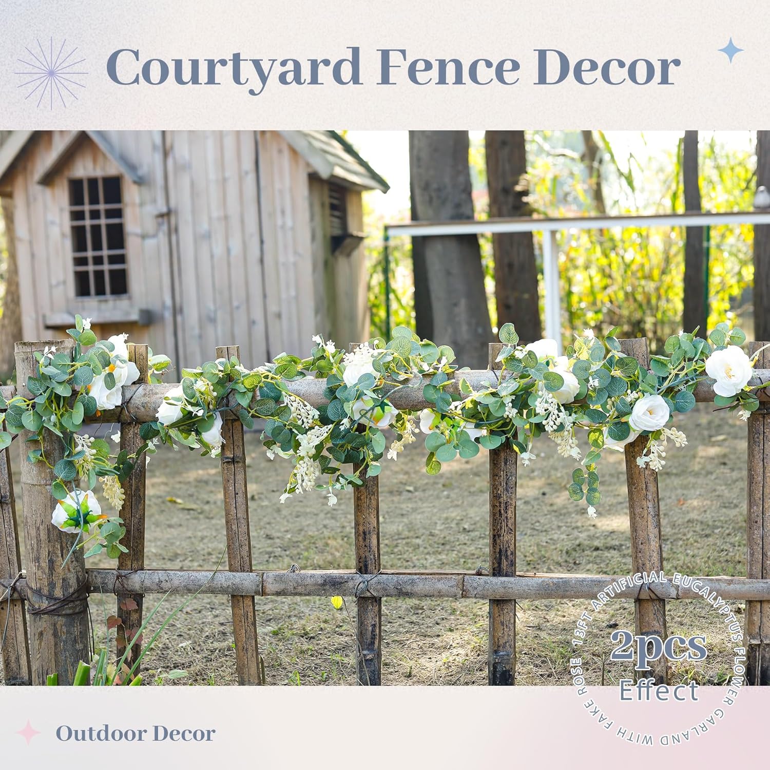 Der Rose 2Pcs Artificial Eucalyptus Garland with White Roses and Gypsophila