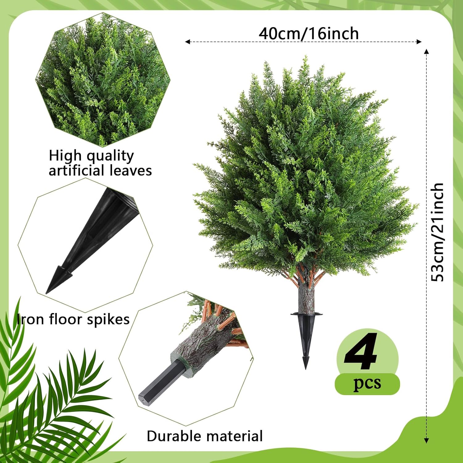 4 Pcs 21 Inch Artificial Cedar Topiary Trees with Ground Spike