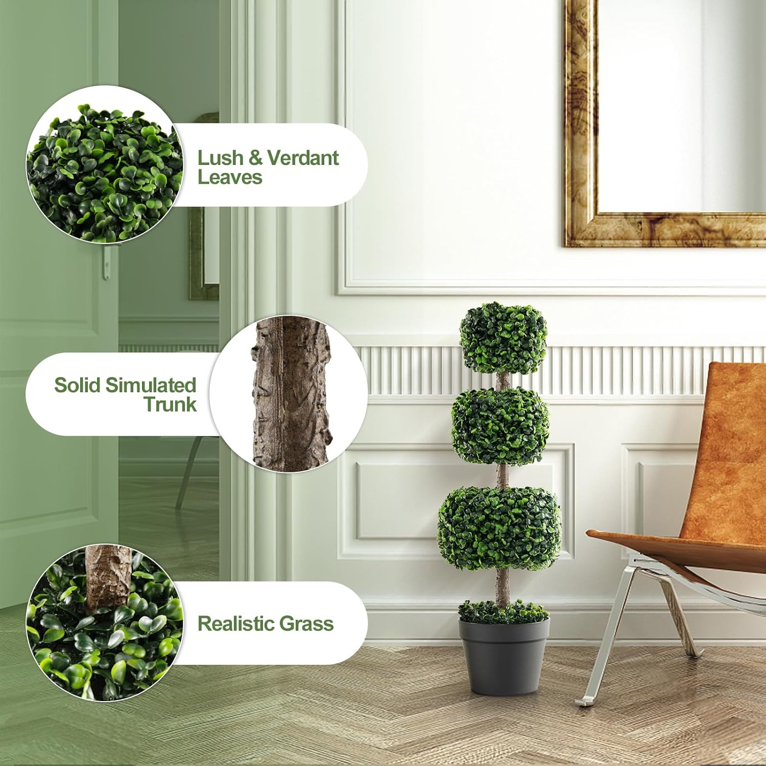 Goplus 35 Inch Artificial Boxwood Topiary Tree