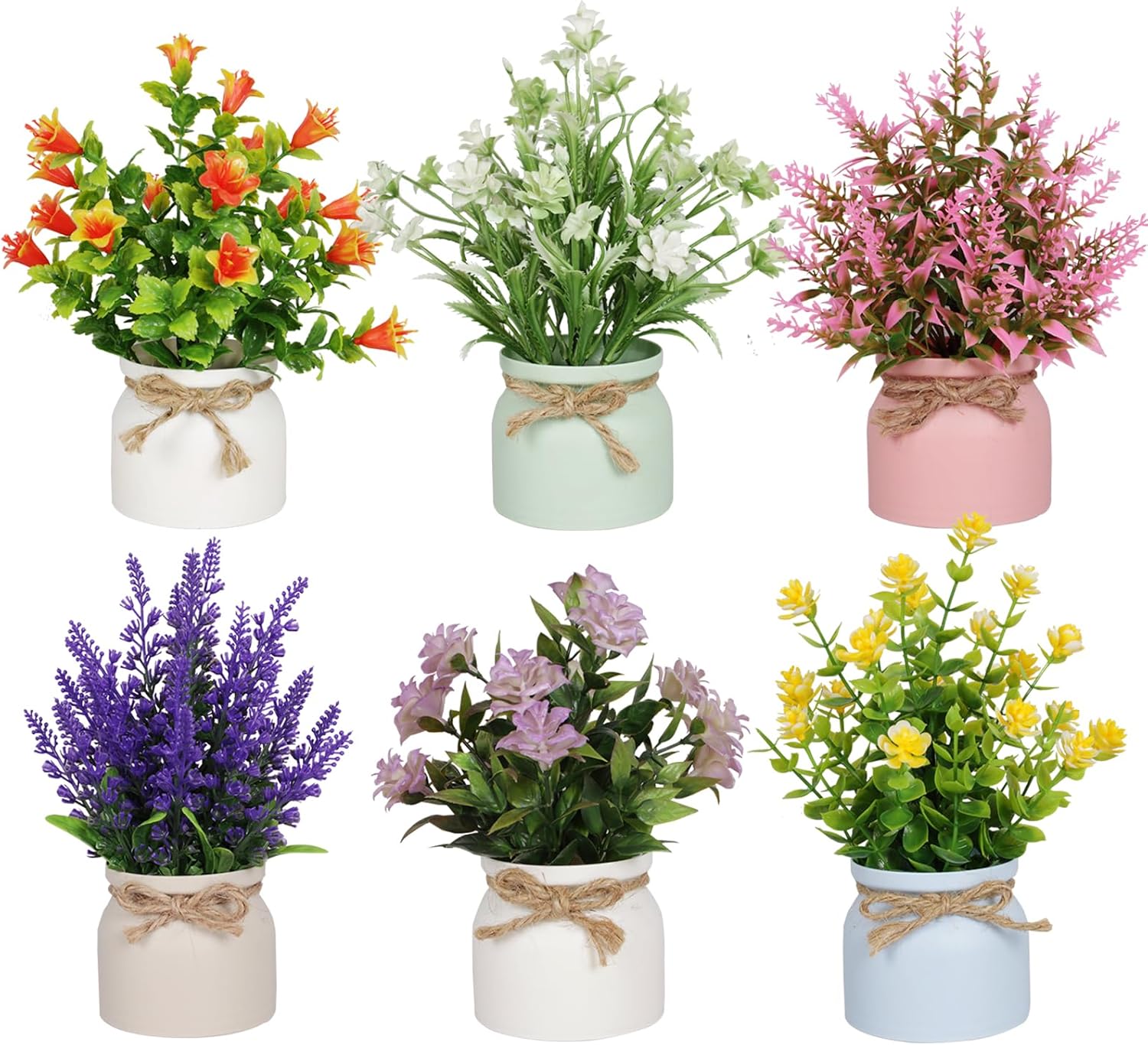 6pcs Artificial Pot Flowers Set for Home Office Decor