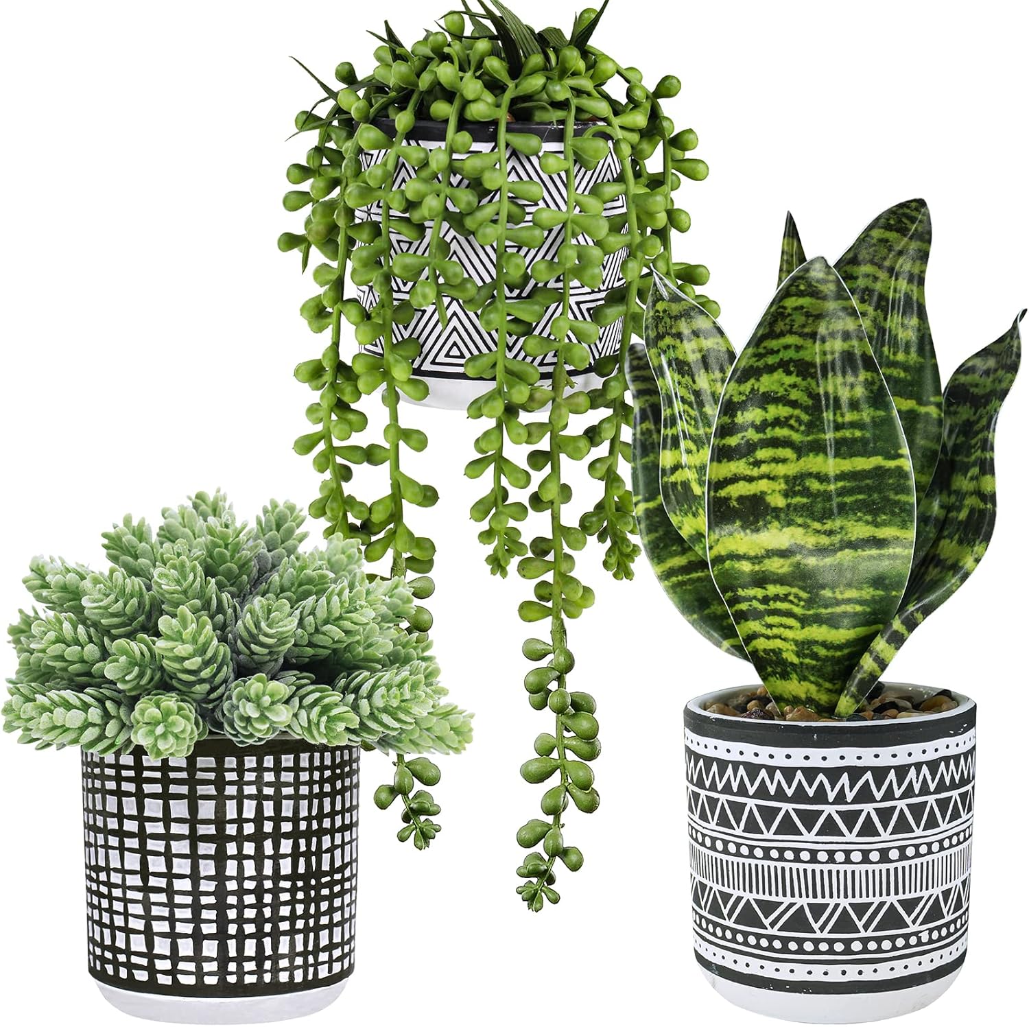 Winlyn 3 Pcs Artificial Succulents Hanging Plants Greenery Decor Set
