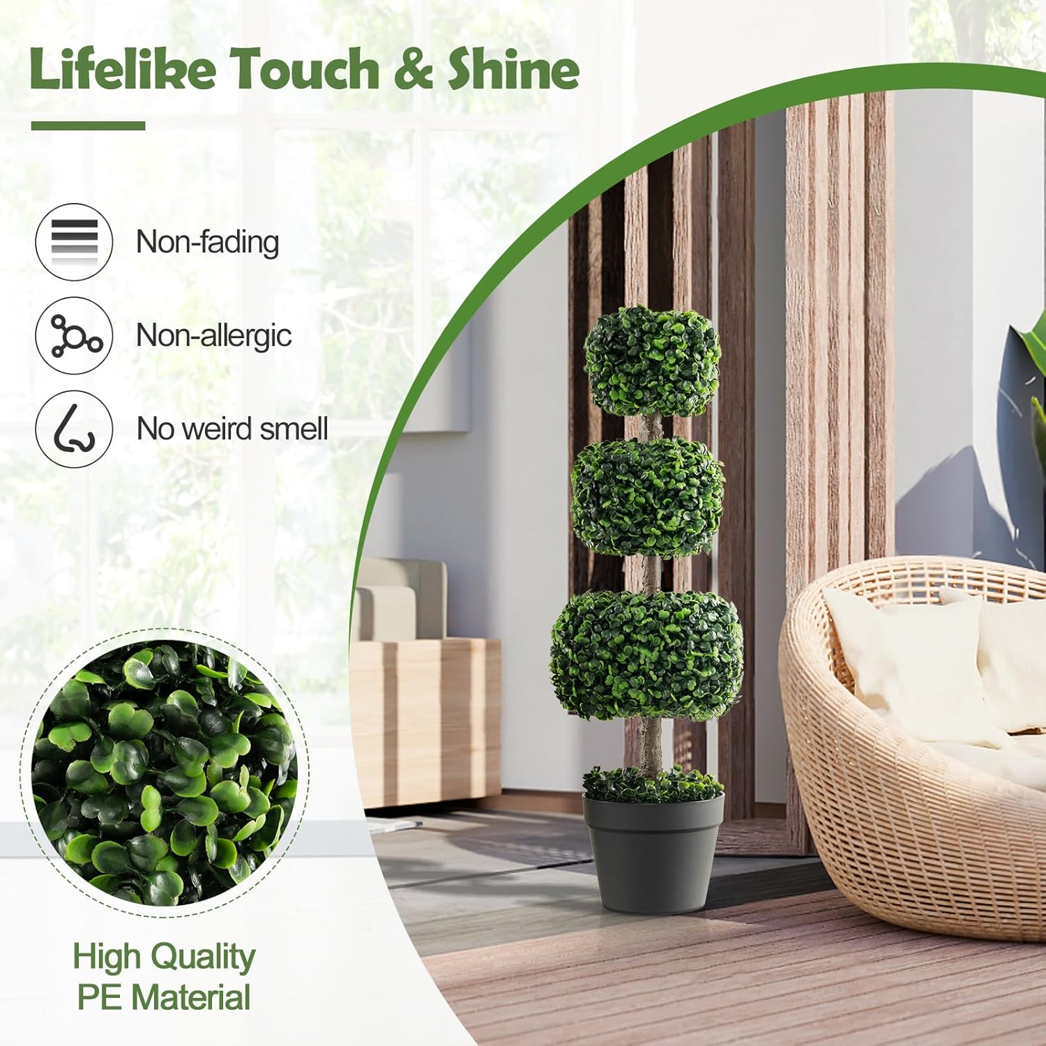 Goplus 35 Inch Artificial Boxwood Topiary Tree