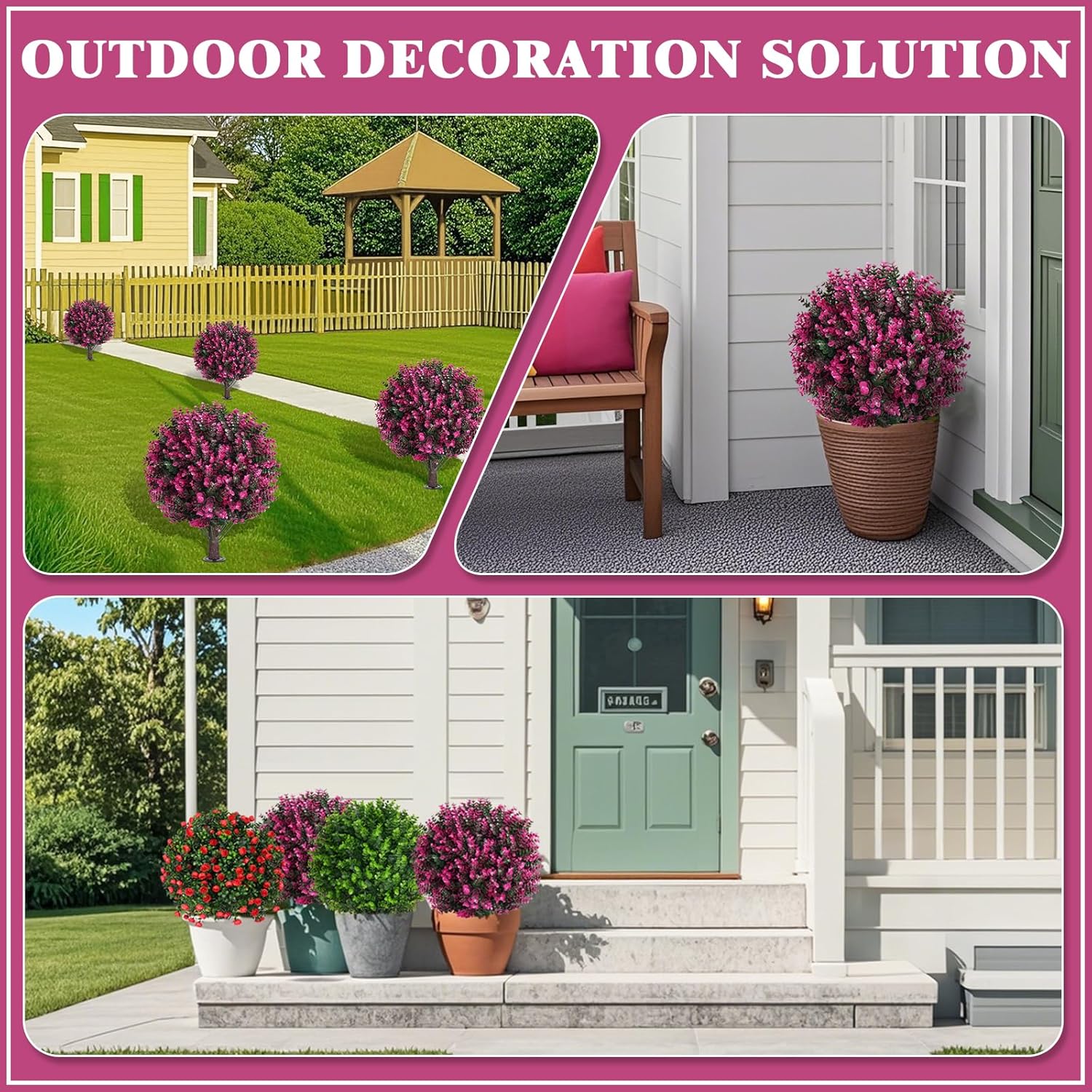 Grooy Artificial Topiary Tree Set of 2 with Pink Eucalyptus