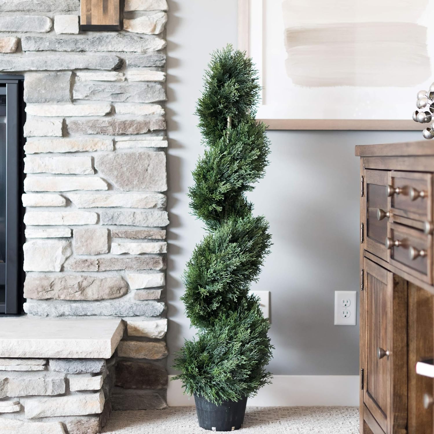 Vickerman 4 Artificial Cedar Spiral Tree - Potted Decor