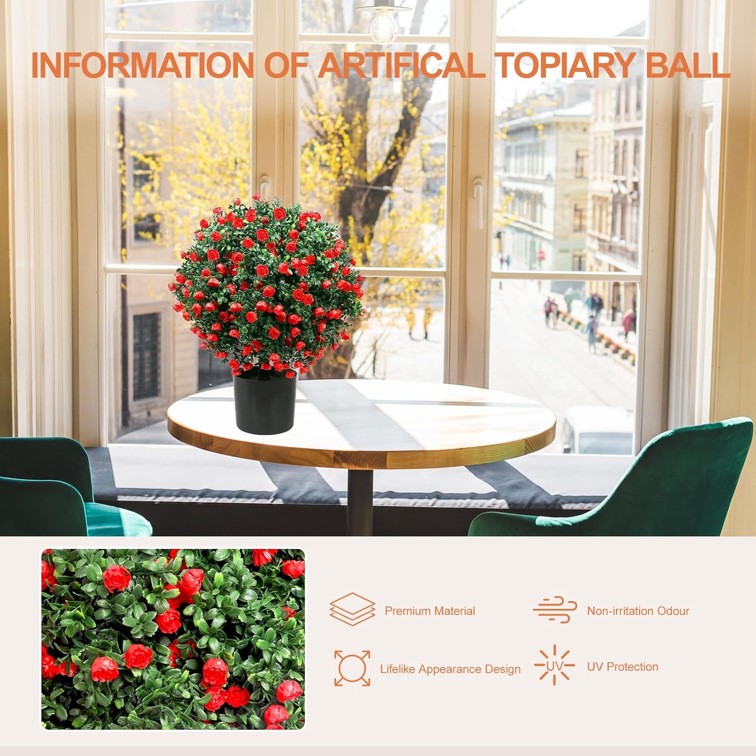 Homegroove 216 Tall Artificial Rose Topiary Set of 2