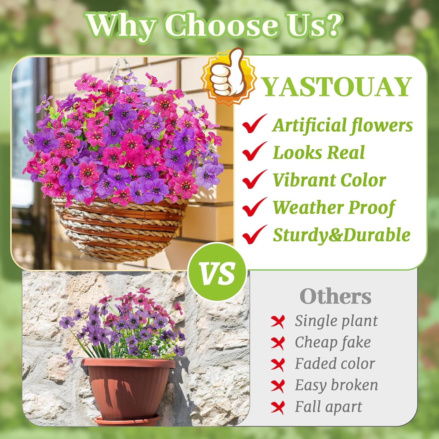 Yastouay 12 Bundles Artificial Flowers for Outdoor Decor