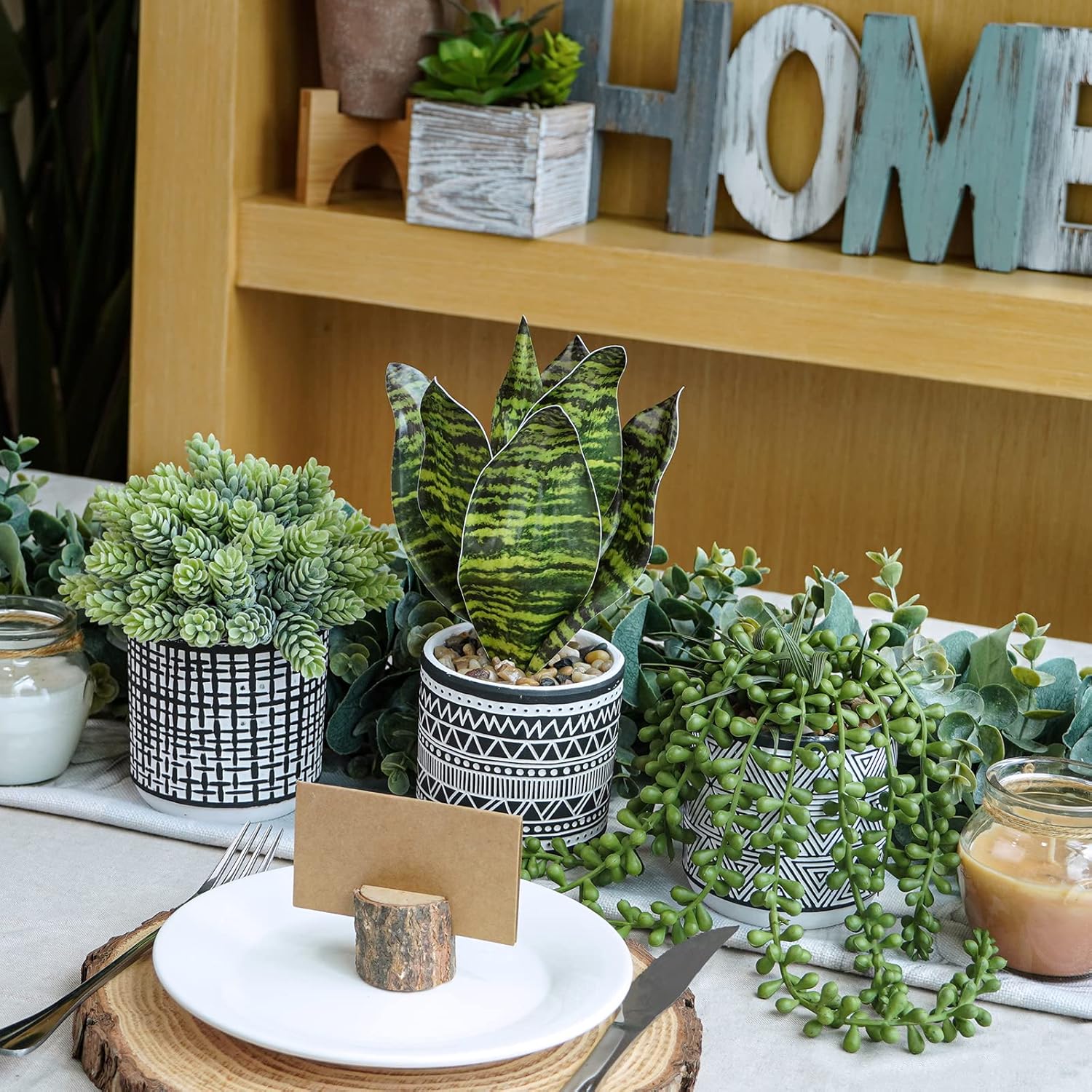 Winlyn 3 Pcs Artificial Succulents Hanging Plants Greenery Decor Set