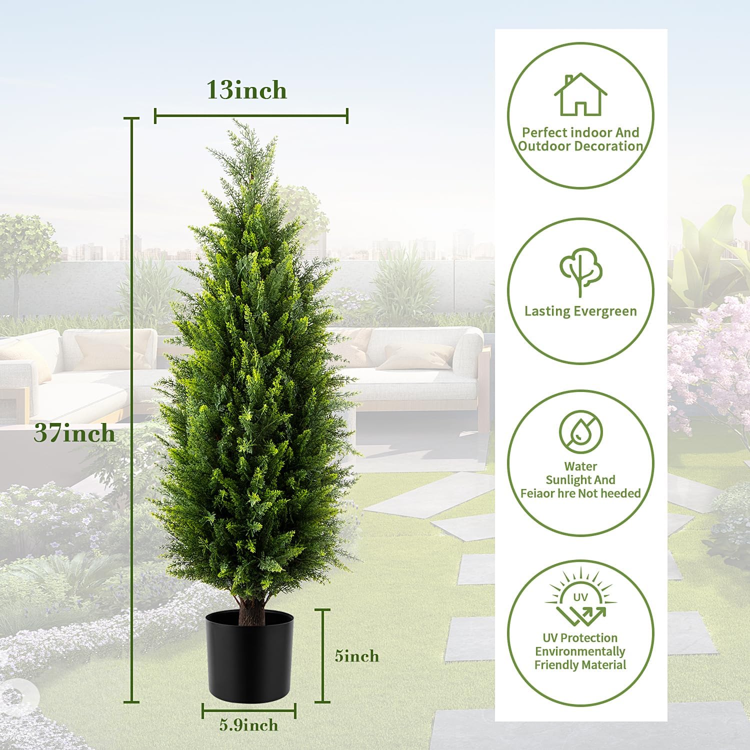 Two 3ft UV Resistant Artificial Cedar Topiary Trees Set of 2