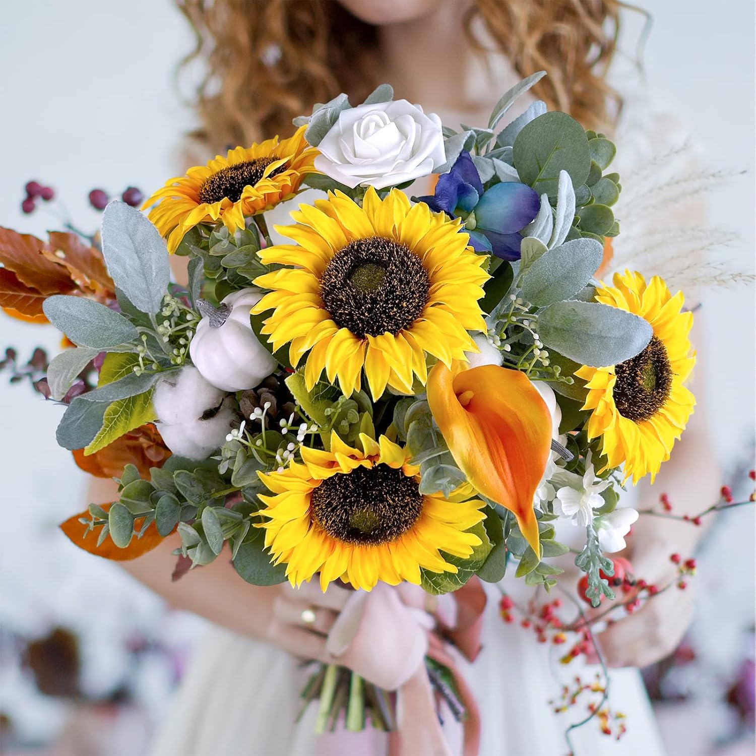 Winlyn 9-Pack Artificial Sunflower Stems for Vase Bouquets Centerpieces