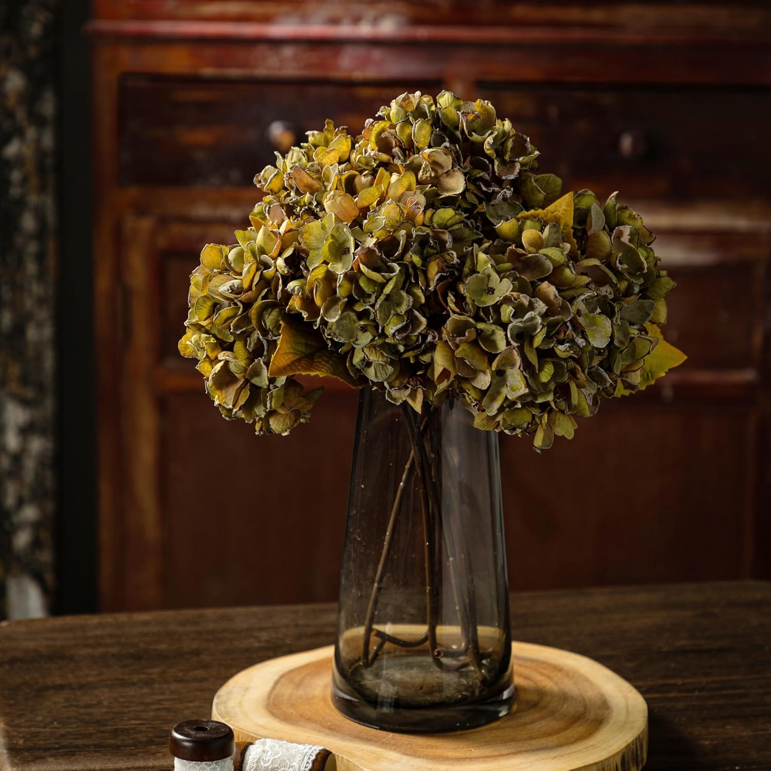 TOPIA Silk Dried Hydrangea Flowers 6 PCS Green