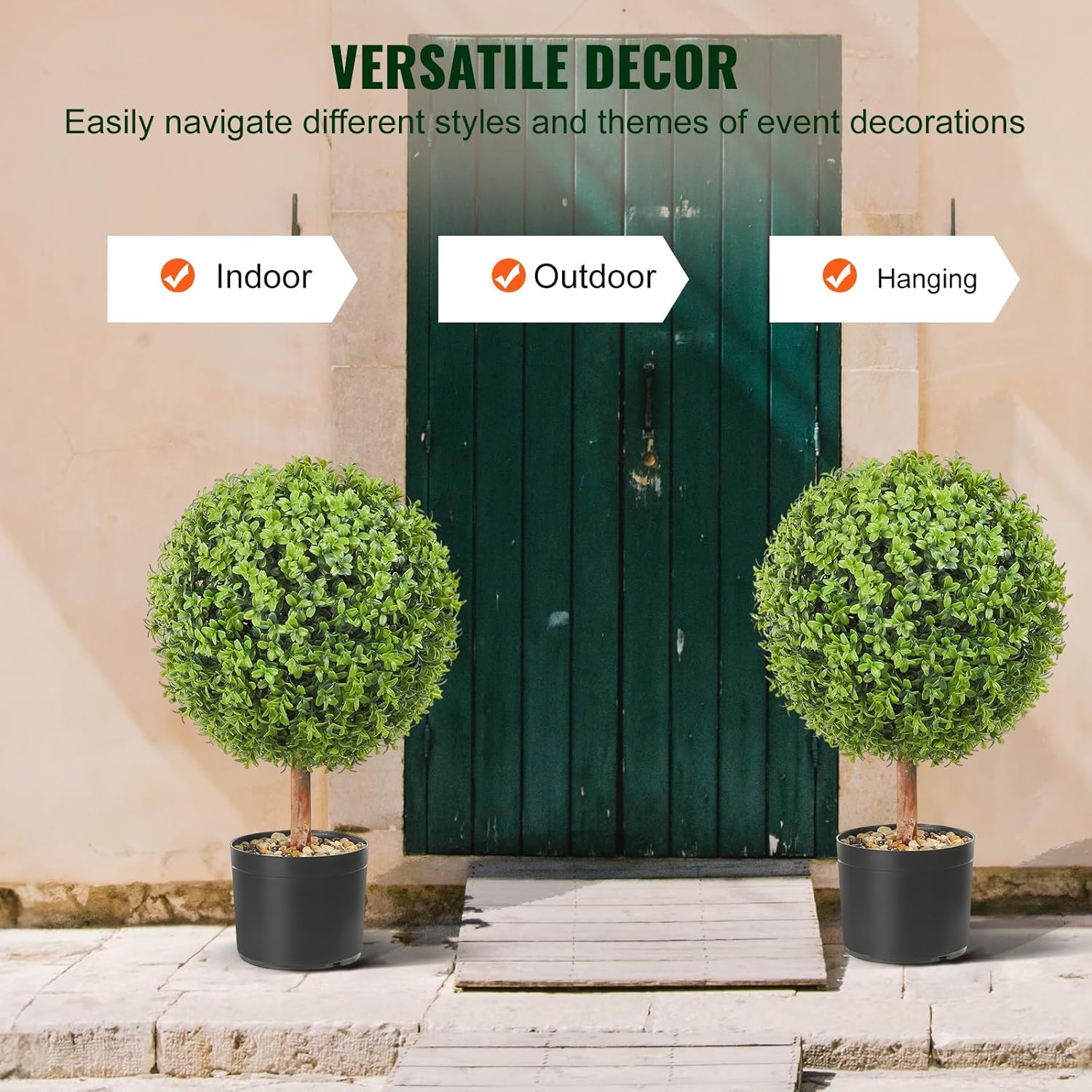 VEVOR Artificial Boxwood Topiaries 24 Inch Tall 2 Pack