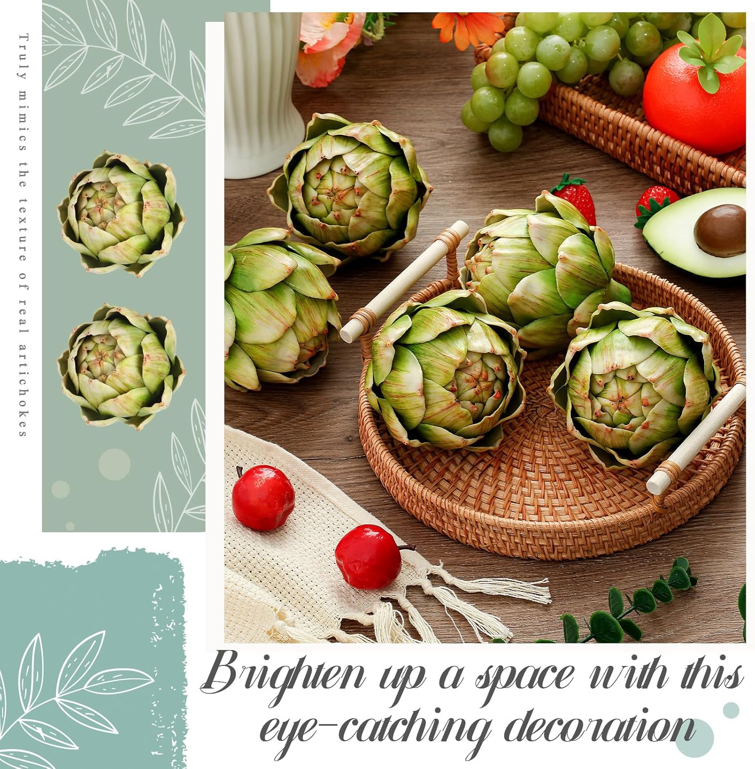 Timgle 4 Pcs Green Artificial Artichokes for Decorations