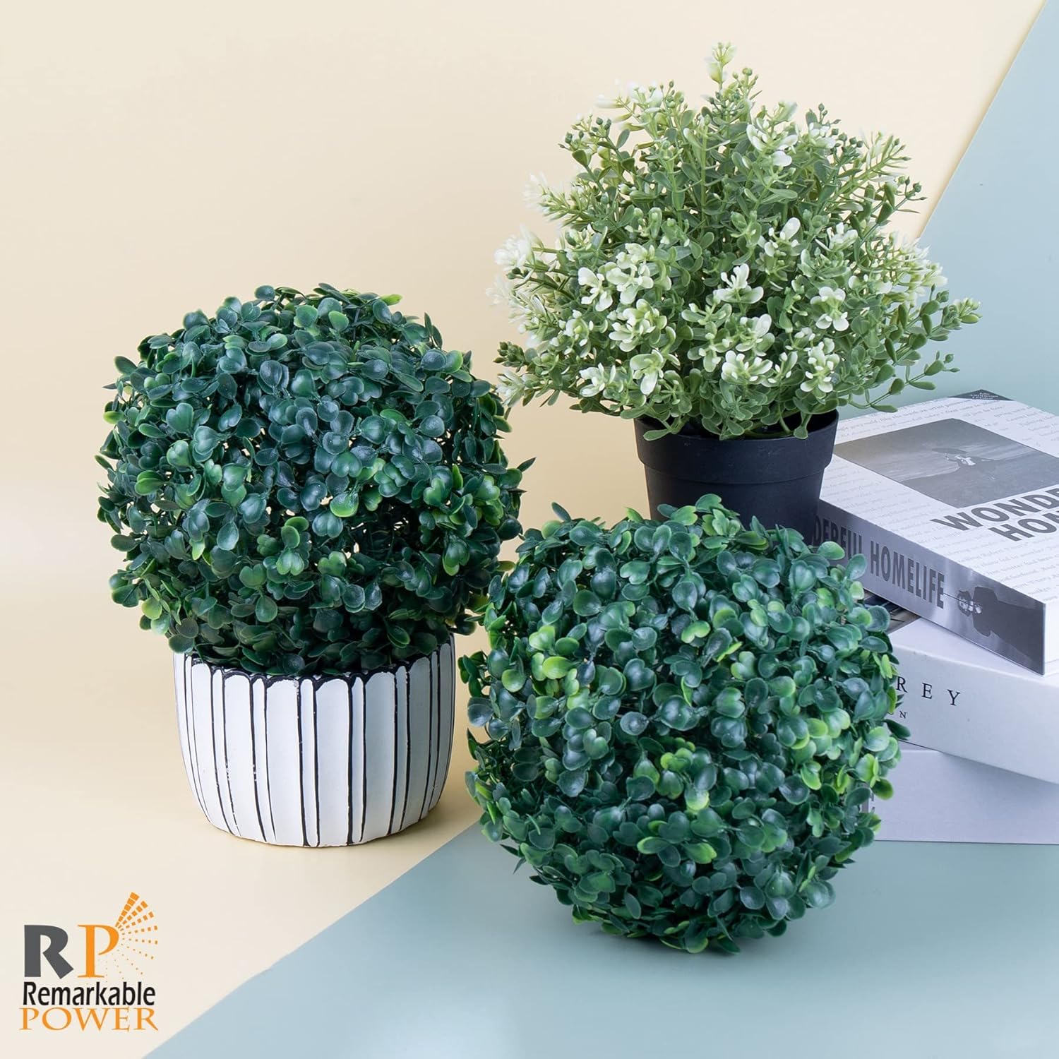 RP Remarkable Power 4 Pack 7 Inch Artificial Topiary Plant Ball Boxwood