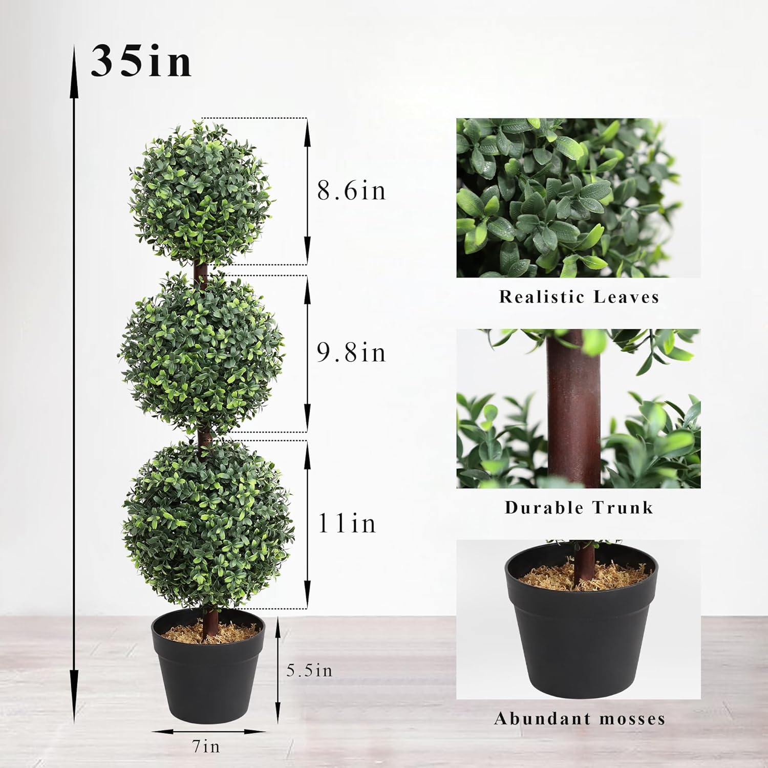 35 Inch Artificial Triple Ball Boxwood Topiary Tree Set of 2
