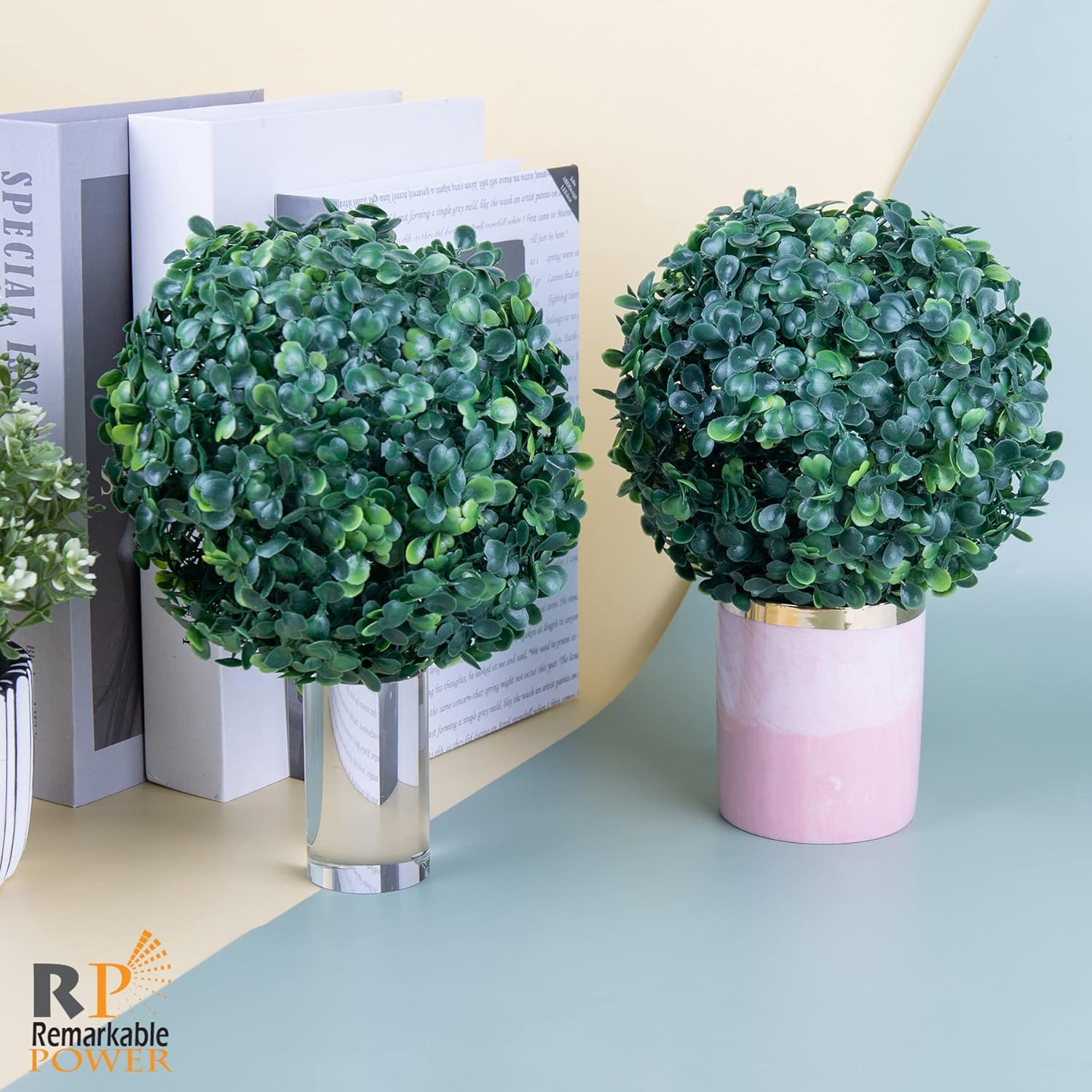 RP Remarkable Power 4 Pack 7 Inch Artificial Topiary Plant Ball Boxwood