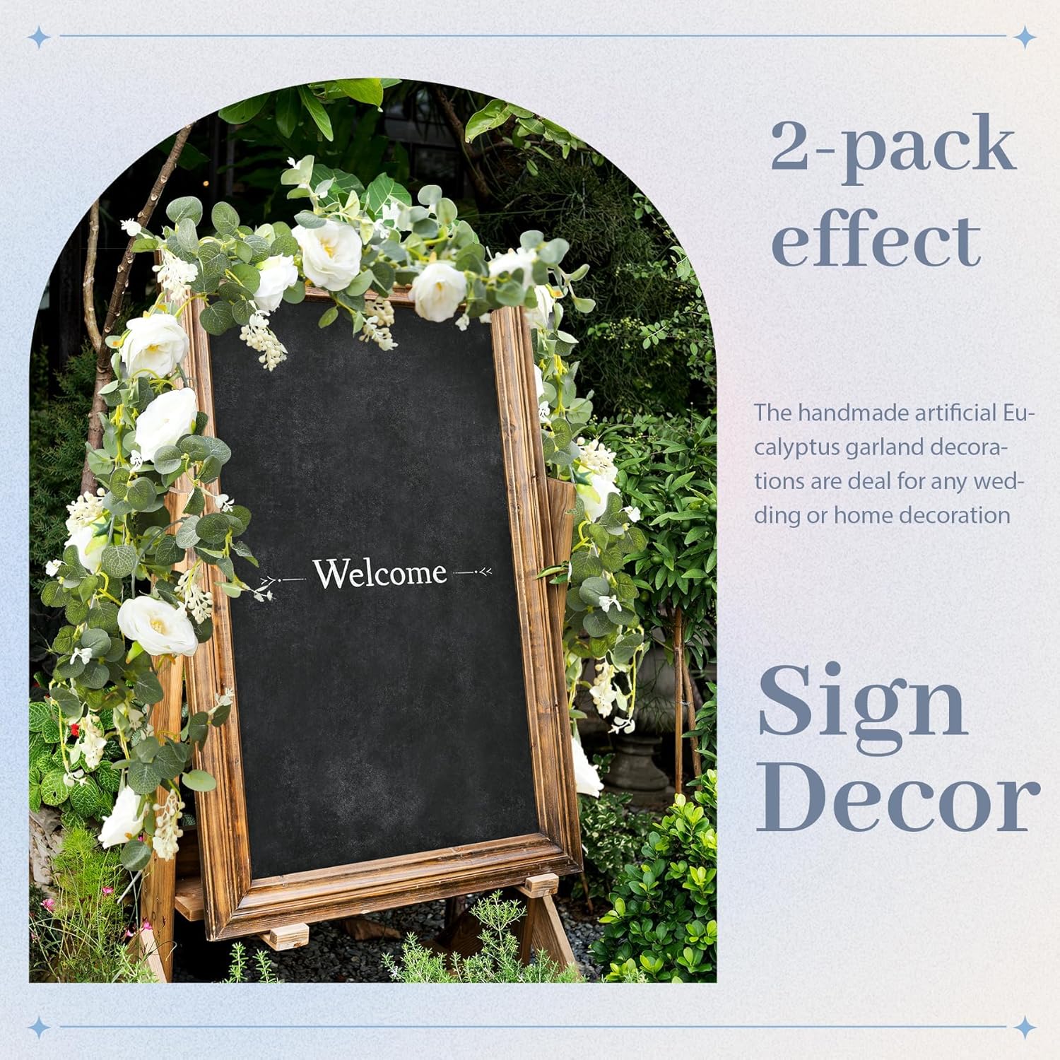 Der Rose 2Pcs Artificial Eucalyptus Garland with White Roses and Gypsophila